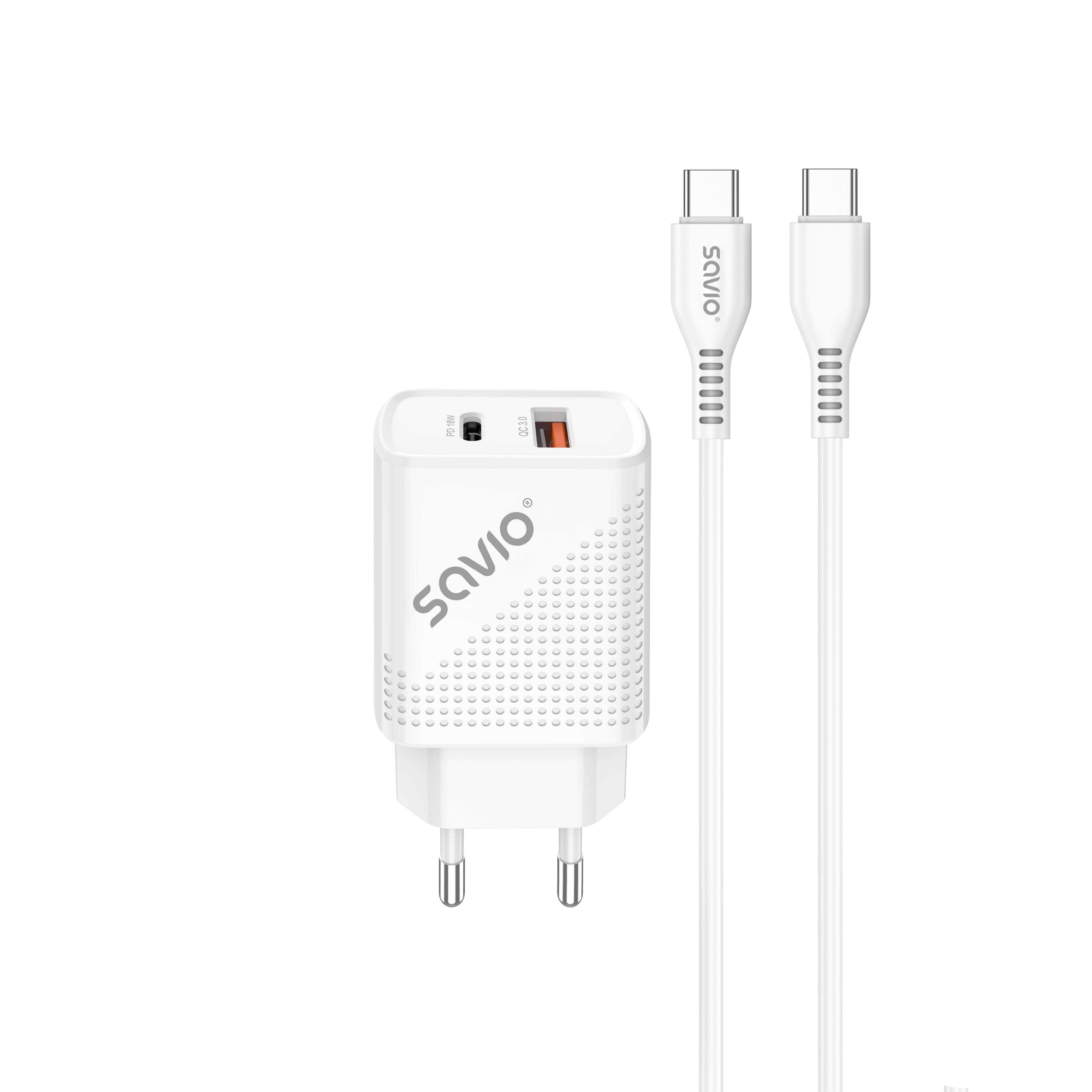 EAN 5901986046806 - Savio LA-05 cargador de dispositivo móvil Smartphone Blanco Corriente alterna Carga rápida Interior imagen 1