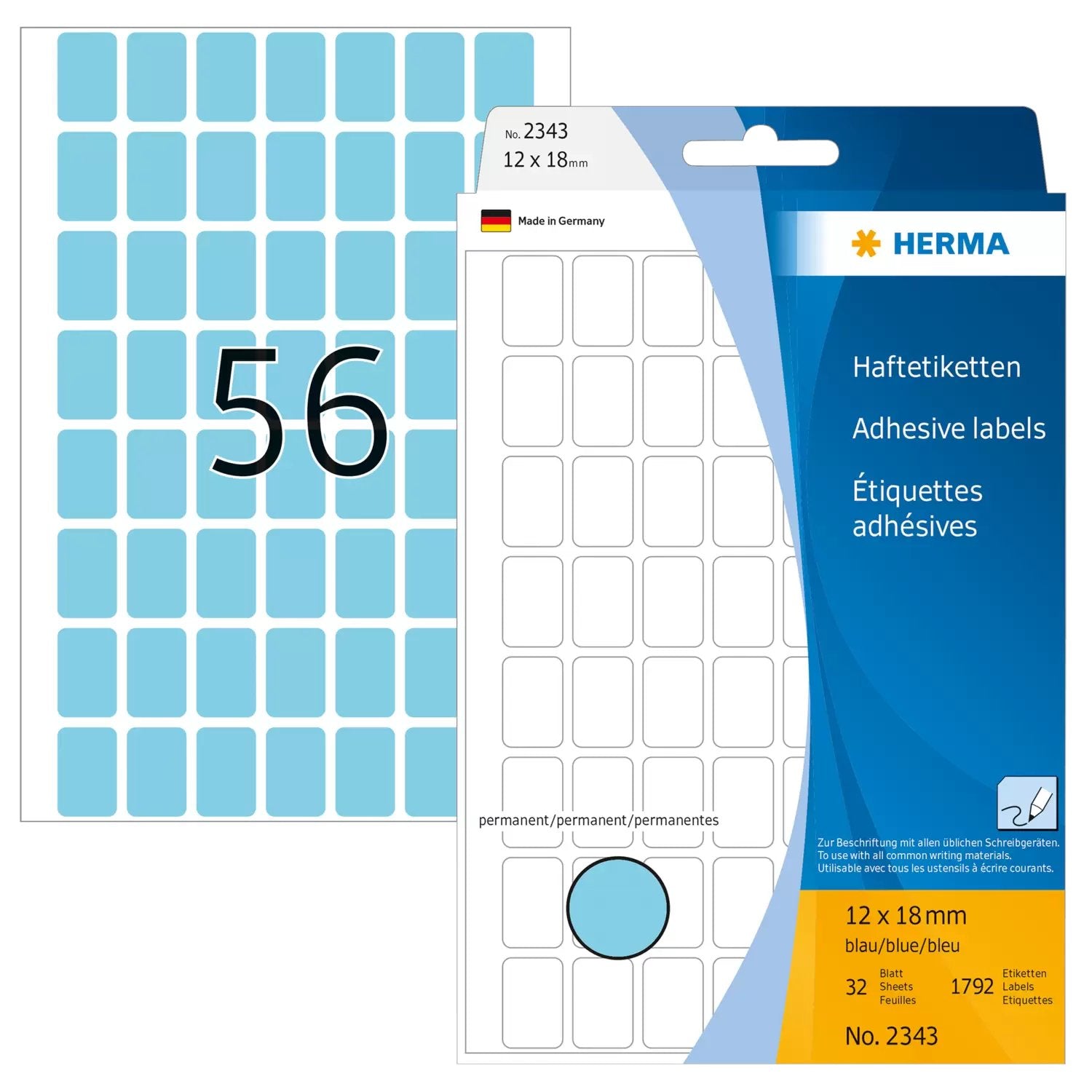 EAN 4008705023436 - HERMA 2343 etiqueta autoadhesiva Rectángulo redondeado Azul 1792 pieza(s) imagen 1