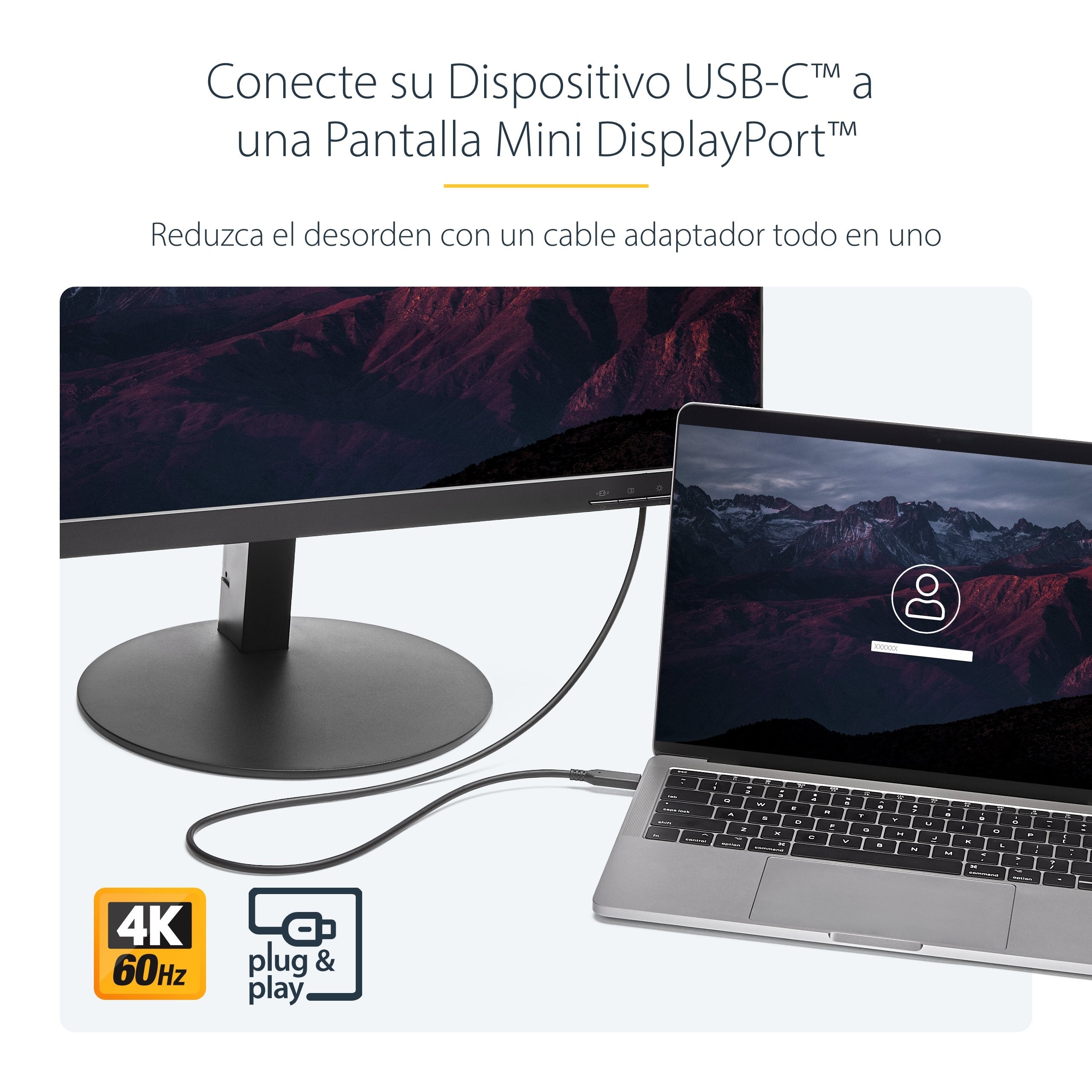 Startech Cable Usb-C A Mini Displayport 4k 60hz 1m Negro Cdp2mdpmm1mb