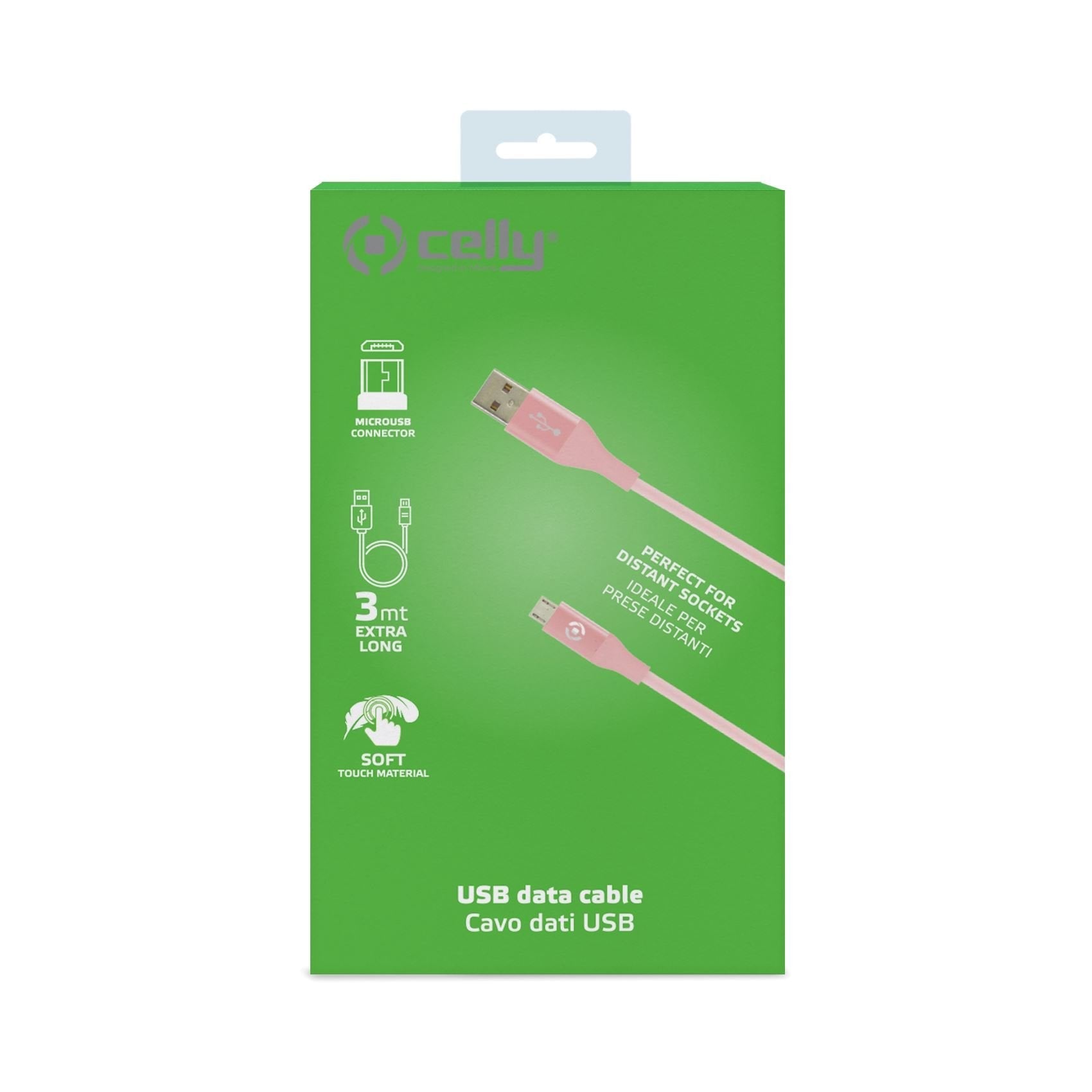Data Cable Lightning Celly Usblightcol3mpk 3mt Pink