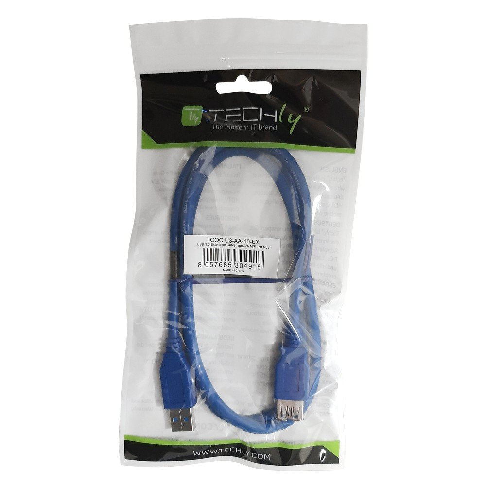 Techly 3.0m Usb 3.0 A M/F Cable Usb 3 M 3.2 Gen 1 (3.1 Gen 1) Usb A Azul