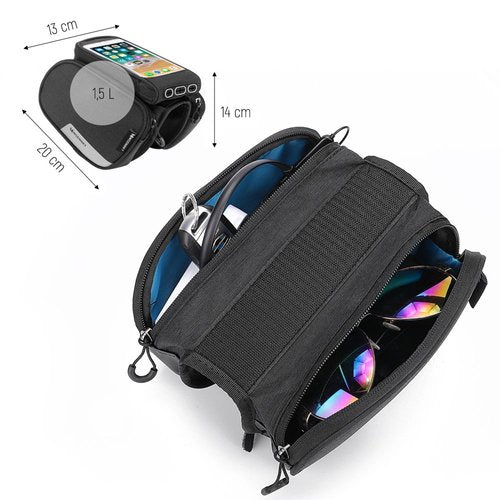 Wozinsky Wbb7bk Bolsa De Bicicleta Para Cuadro + Funda De Teléfono Desmontable Negro