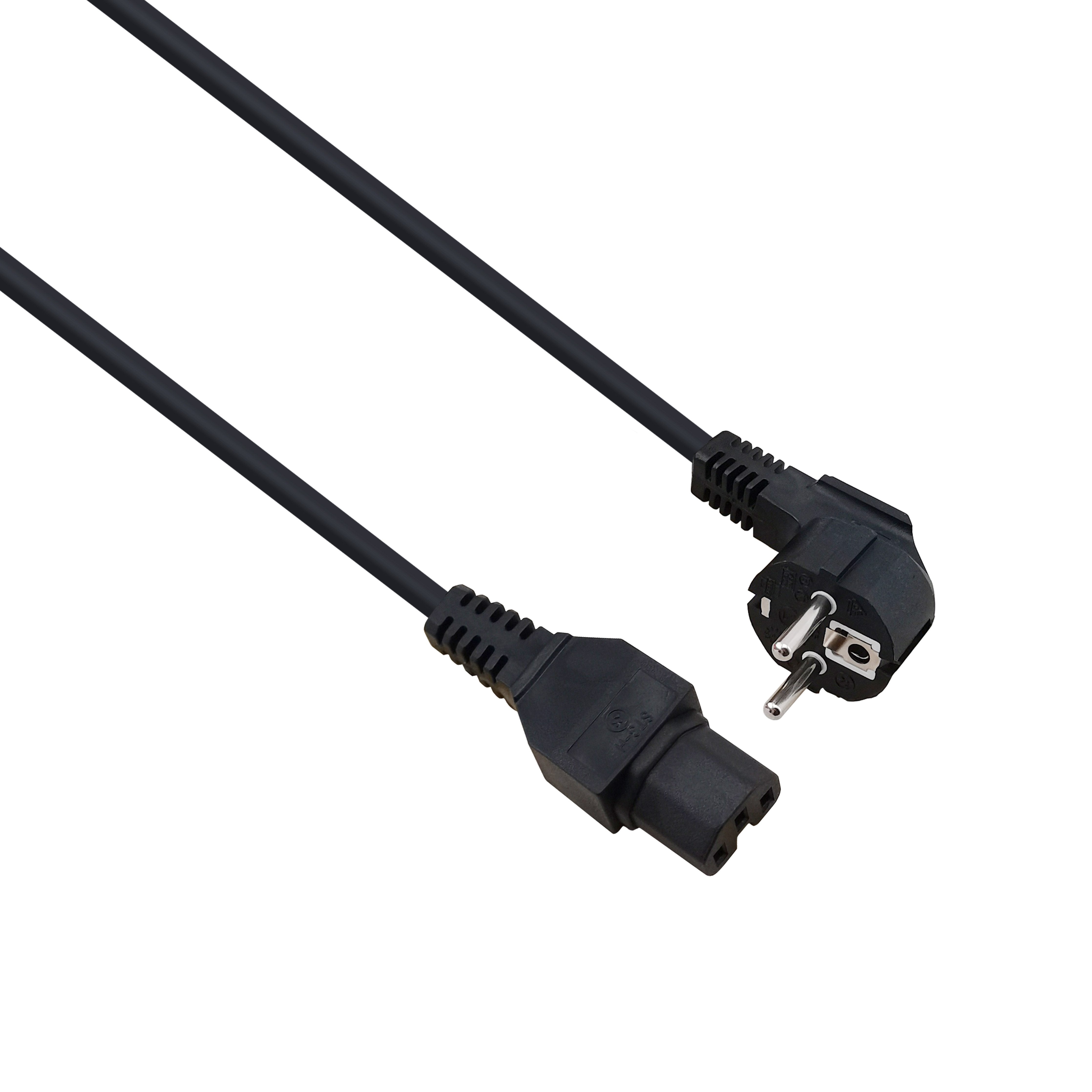 Helos Cable De Alimentación, Enchufe De Seguridad De 90 ° A C15, Negro, 1,8 M