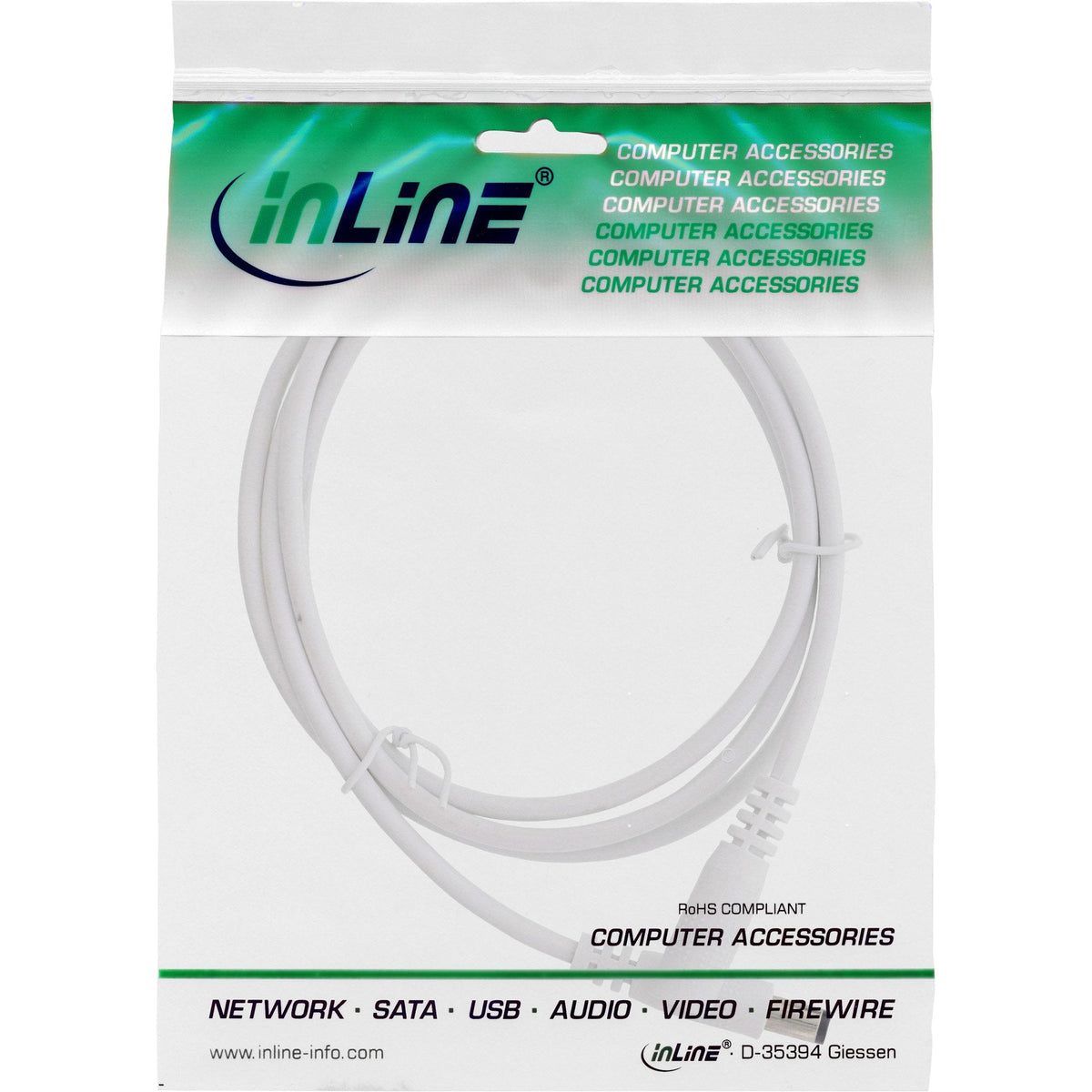 Cable De Extensión De Cc Inline, Enchufe De Cc Macho/Hembra 5,5x2,1 Mm, Blanco, 3 M