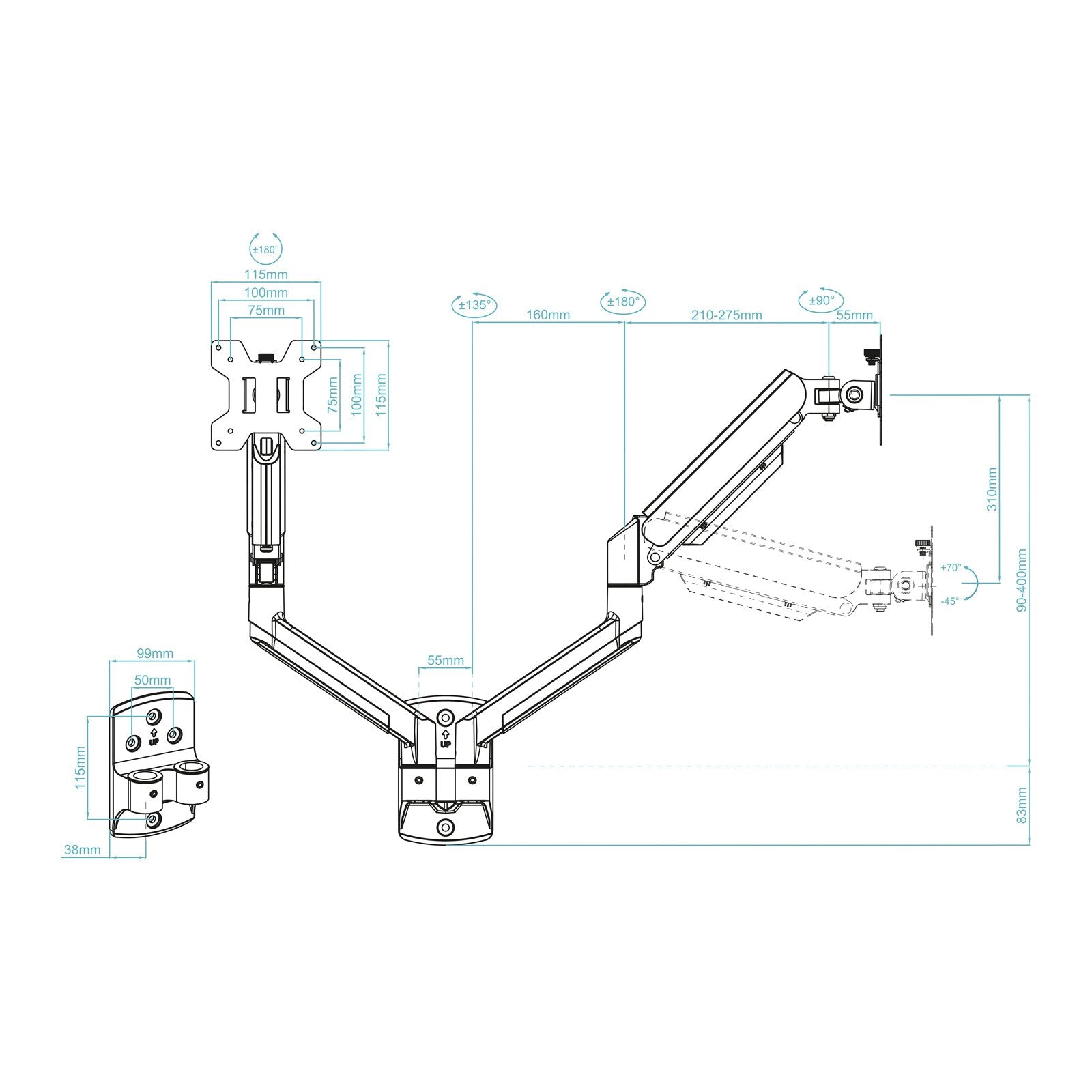EAN 8433281016507 - TooQ LP1434TNR-B soporte para monitor 86,4 cm (34") Escritorio Blanco imagen 8