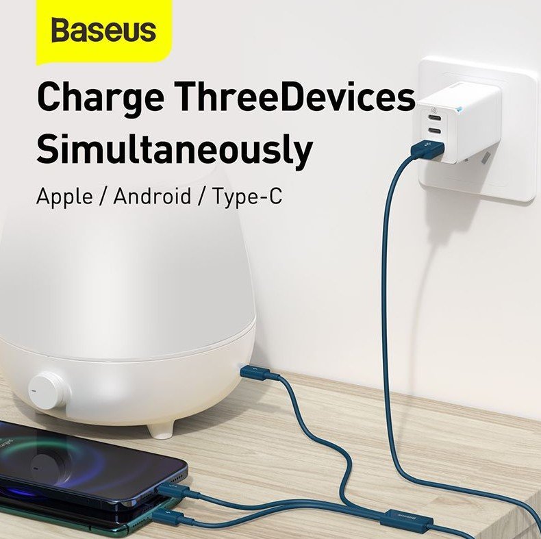 Baseus Cable Superior Series 3-In-1 Fast Charging Data Cable Usb To M+L+C 3.5a 1.5m Blue (Camltys-03)