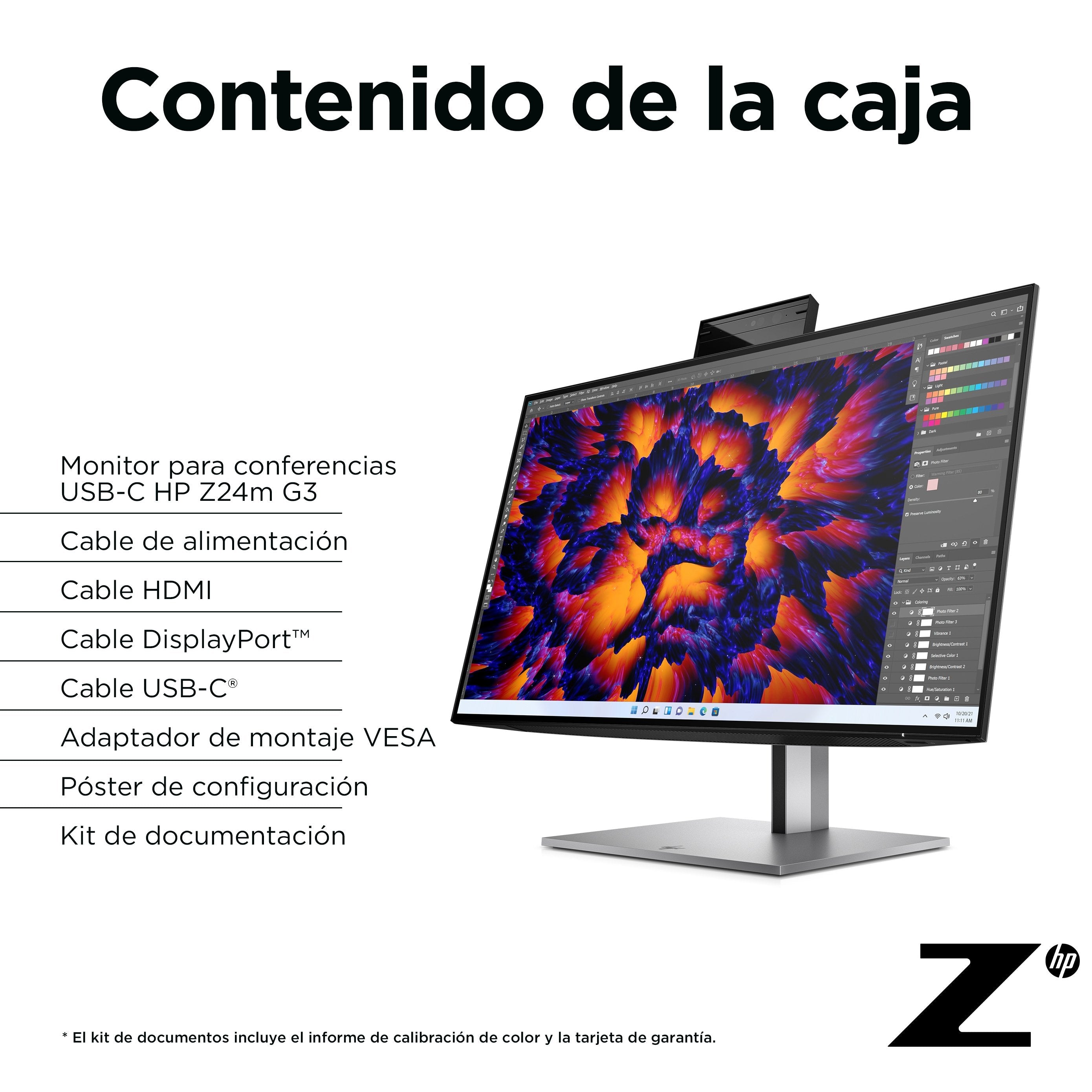 Hp Monitor Z24m G3 Qhd Usb-C Pd Workstation 23.8'' Ips 2560x1440 5ms Dp Hdmi Usb-C Altavoces Camara Web 5mp Y Microfono Integrados