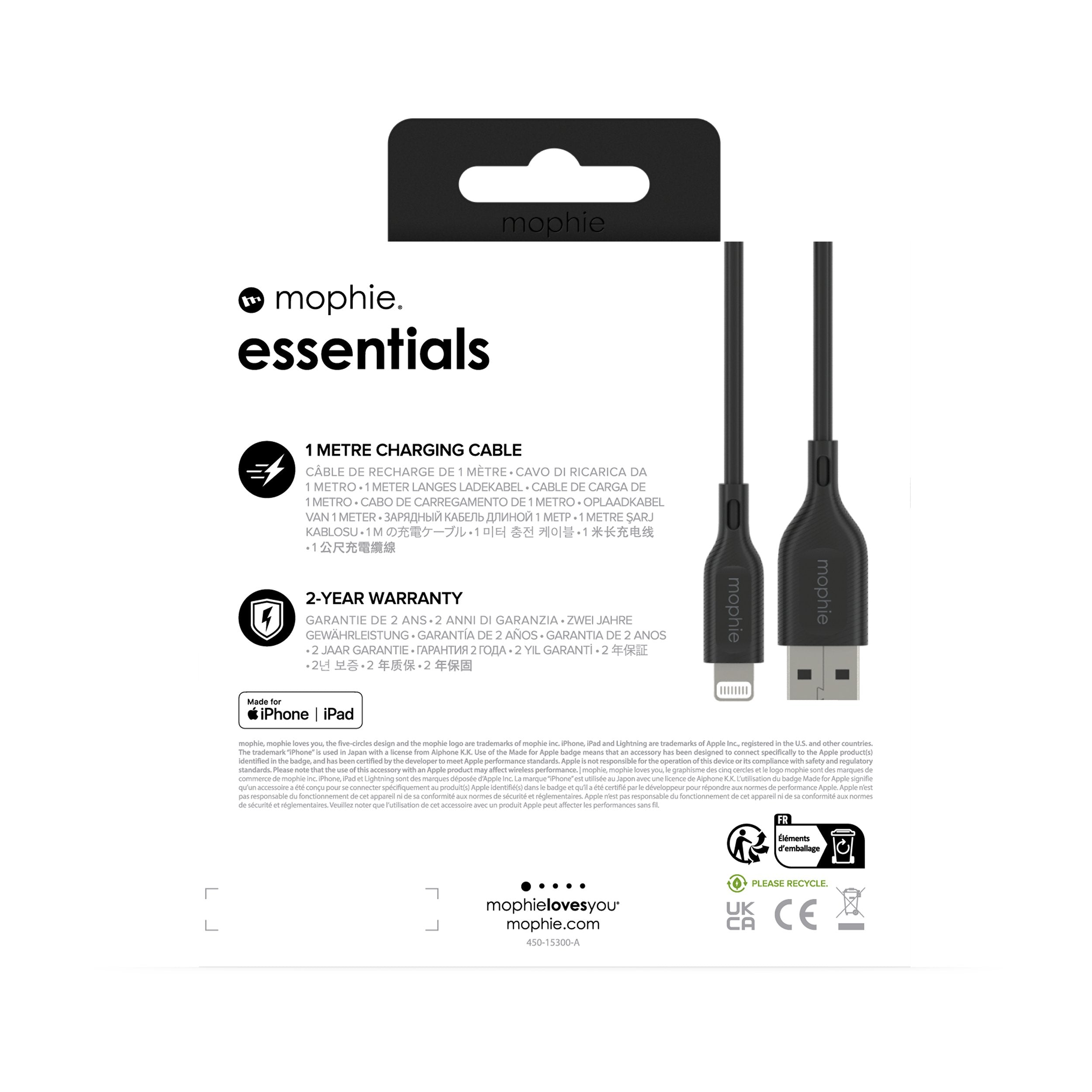 Cable Zagg Mophie Essentials Usb-A (M) A Lightning (M) 1m Black
