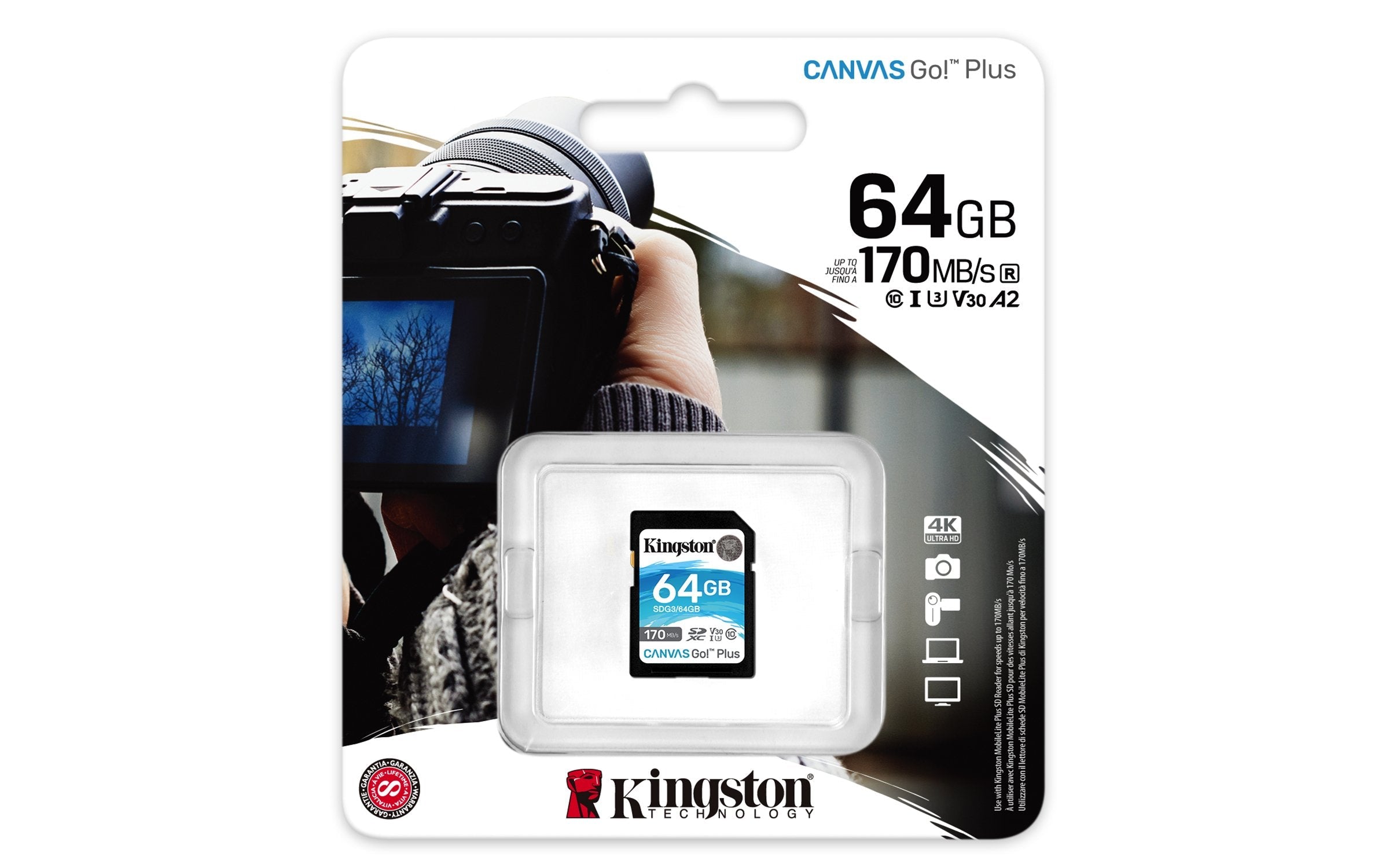 Secure Digital Kingston 64gb Sdxc Canvas Go Plus 170r Ext C10 Uhs-I U3 V30