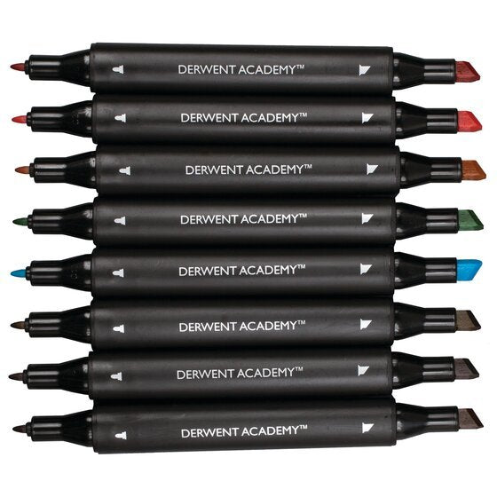 Derwent Academy Estuche 8 Rotuladores Doble Punta ( Fina Y Biselada ) C/Surtidos