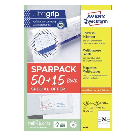 Avery Zweckform Etiquetas 6602 Blanco 70,0 X 36,0 Mm