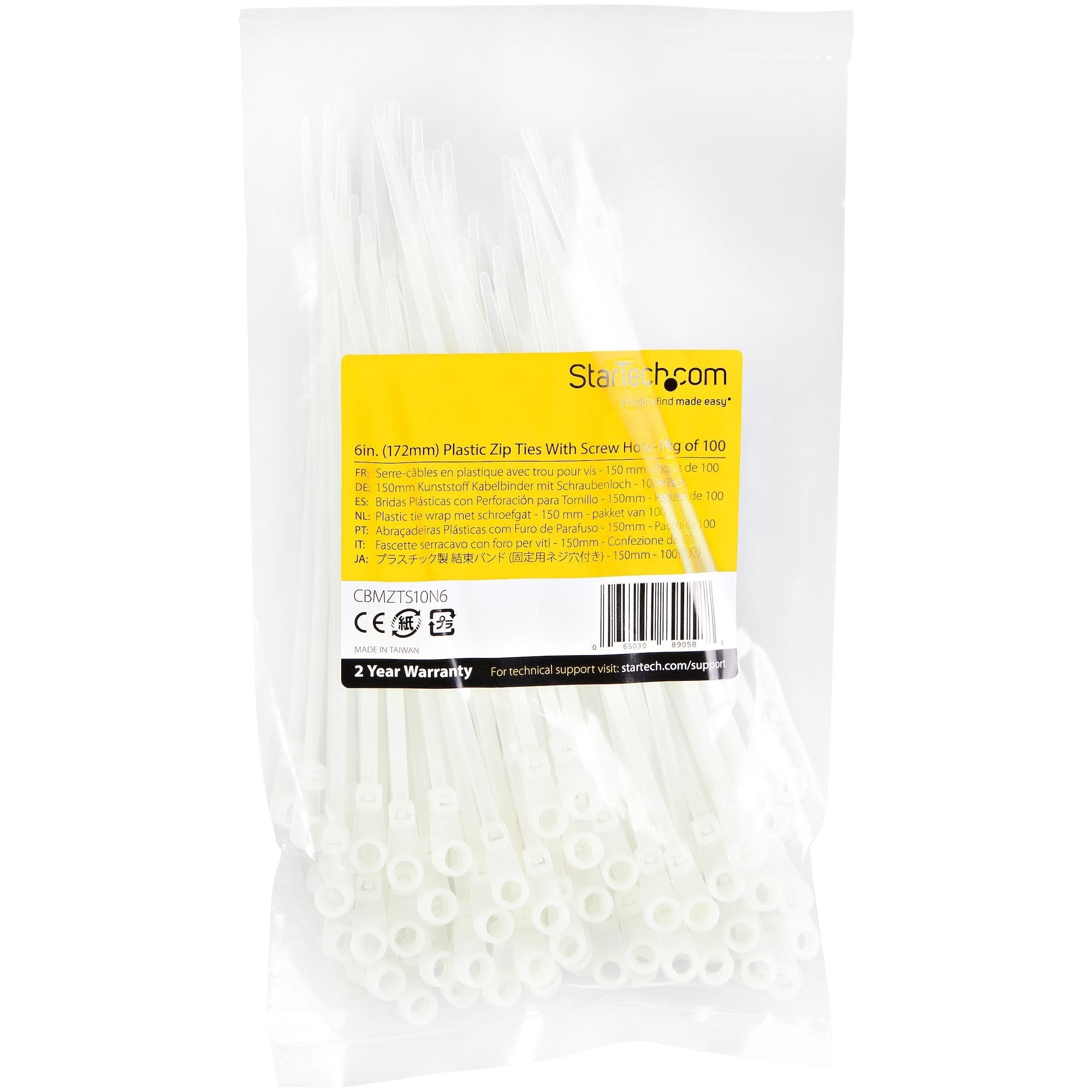 EAN 0065030890588 - StarTech.com CBMZTS10N6 presilla Brida reutilizable Nylon, Plástico Blanco 100 pieza(s) imagen 6