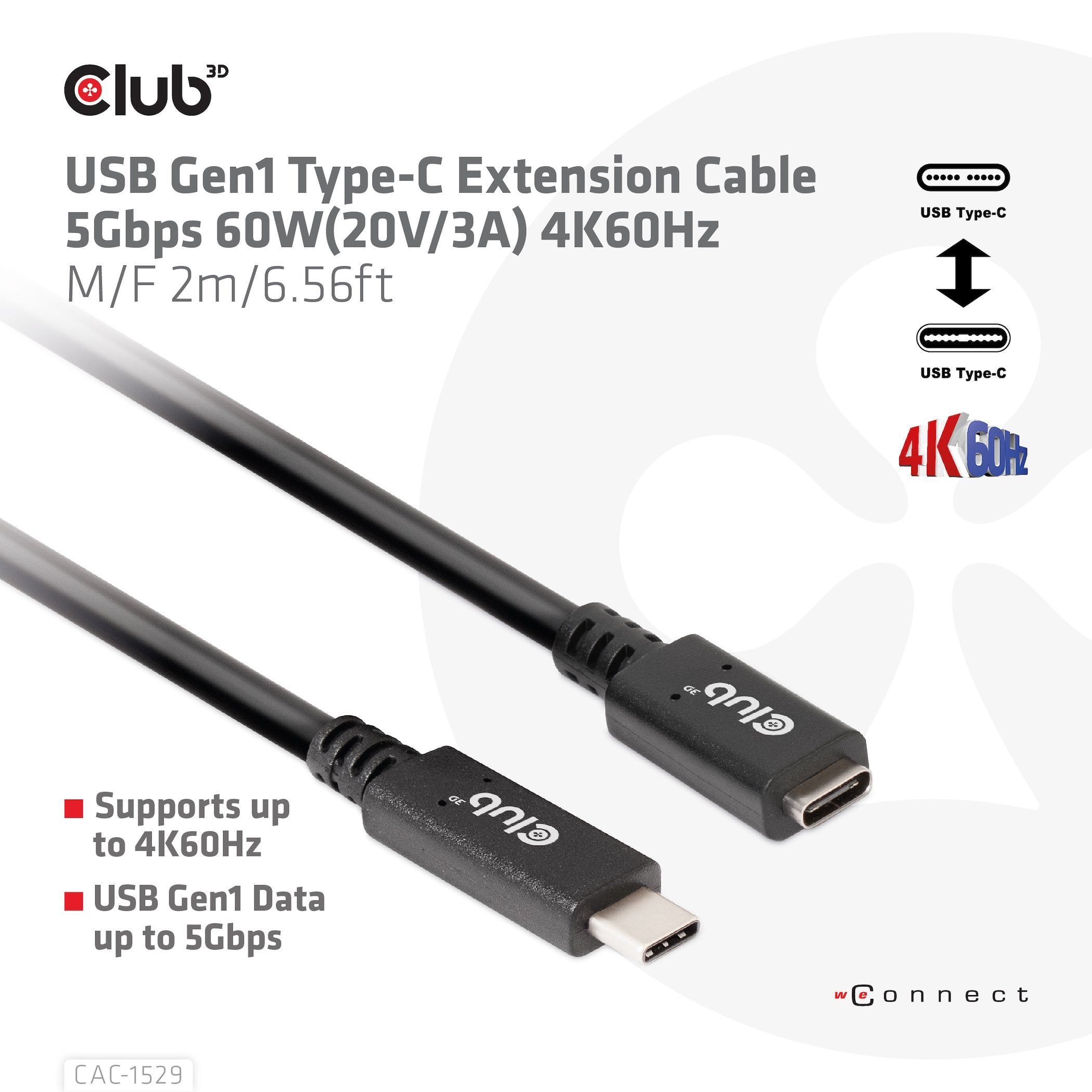 EAN 8719214472160 - CLUB3D USB C GEN1 EXT CABLE 5GBPS 4K60HZ M/F 1M cable USB 2 x USB C imagen 3