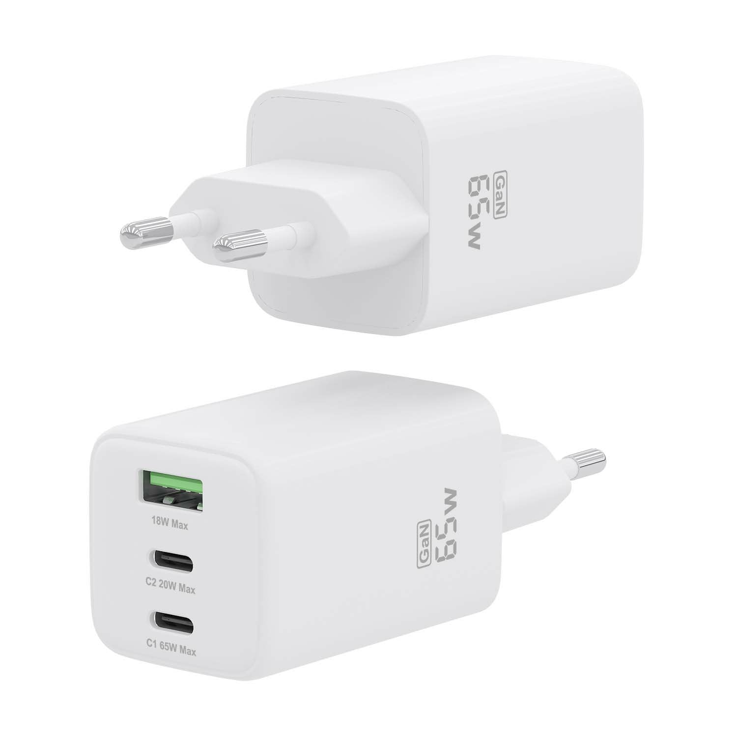 Aisens Cargador Gan 65w, 2xusb-C Pd3.0 Qc4.0, 1xusb-A Qc3.0, Blanco
