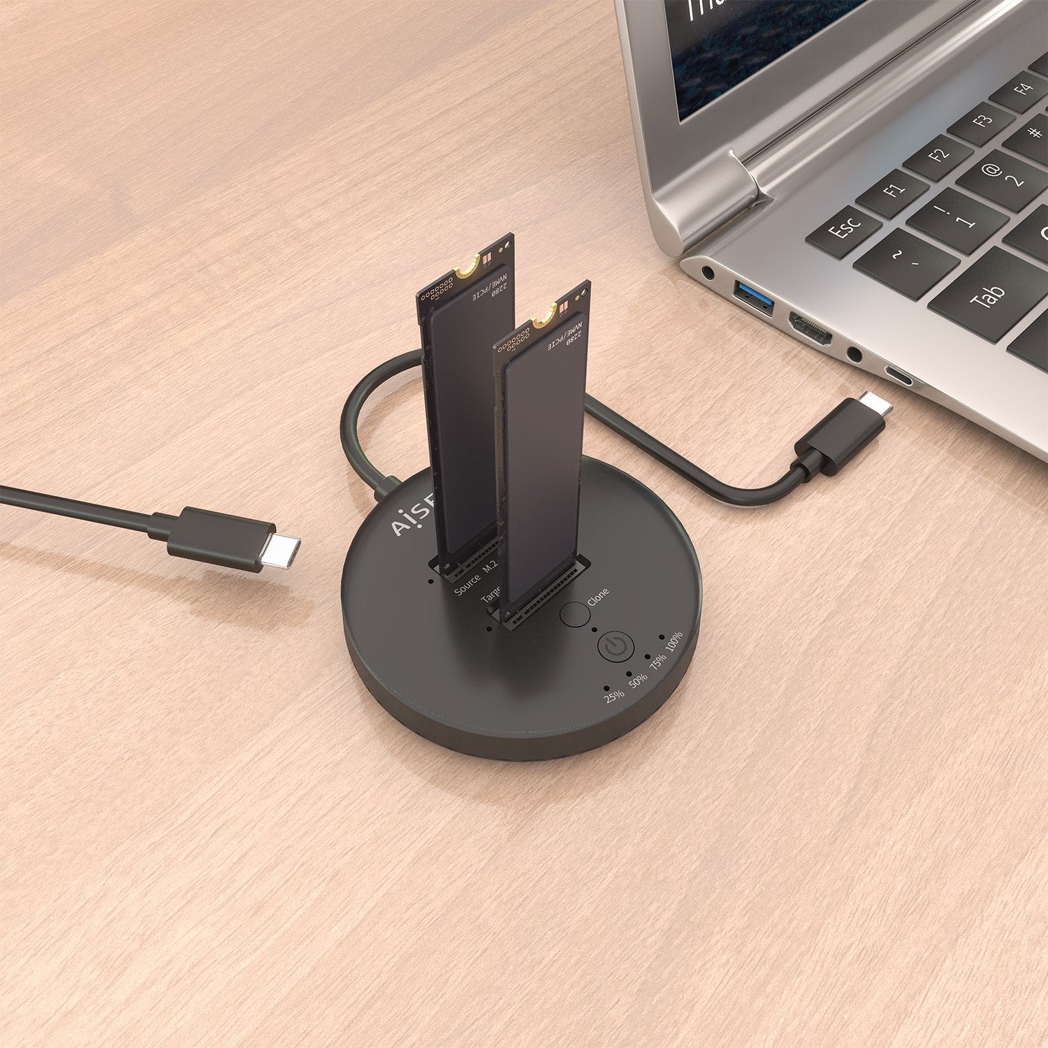 Aisens Estacion De Docking De Doble Bahia Nvme A Usb 3.2 Gen2x2, Clone, Negro