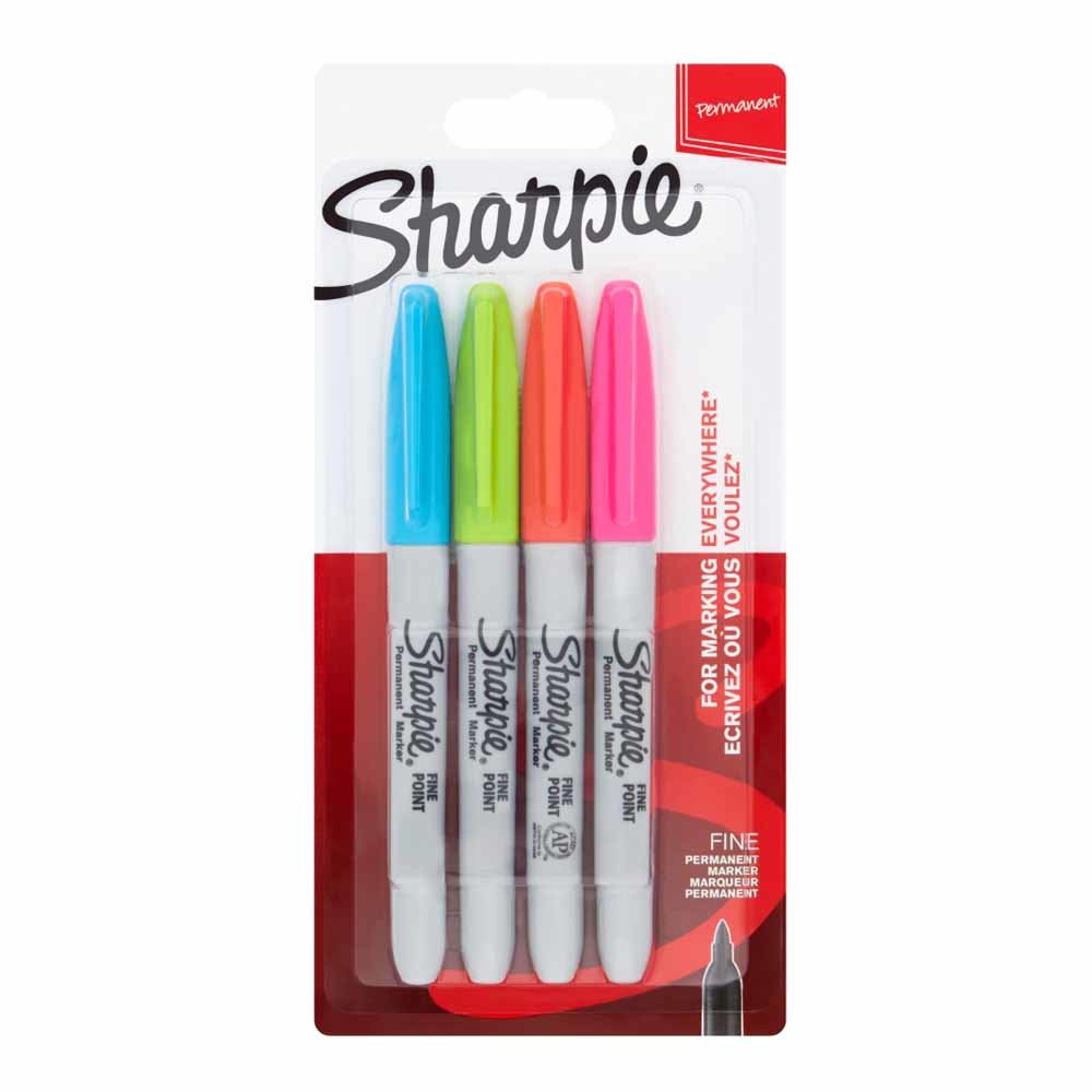 Sharpie Marcador Permanente Fine 0,9mm Surtidos Neon Punta Redonda Blister -4u-