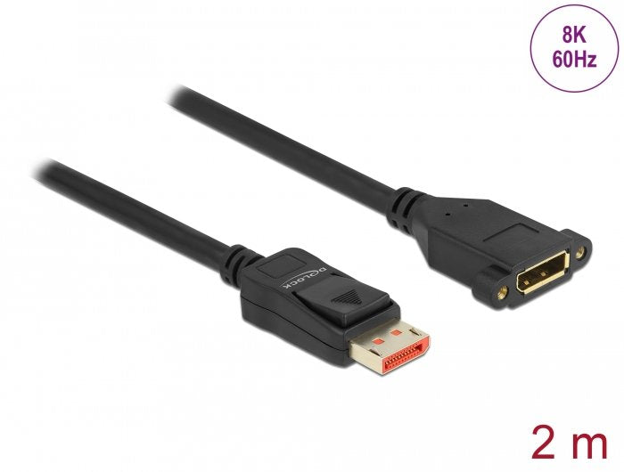 Delock Displayport Cable De Extensión Para Instalación 8k 60 Hz 2 M