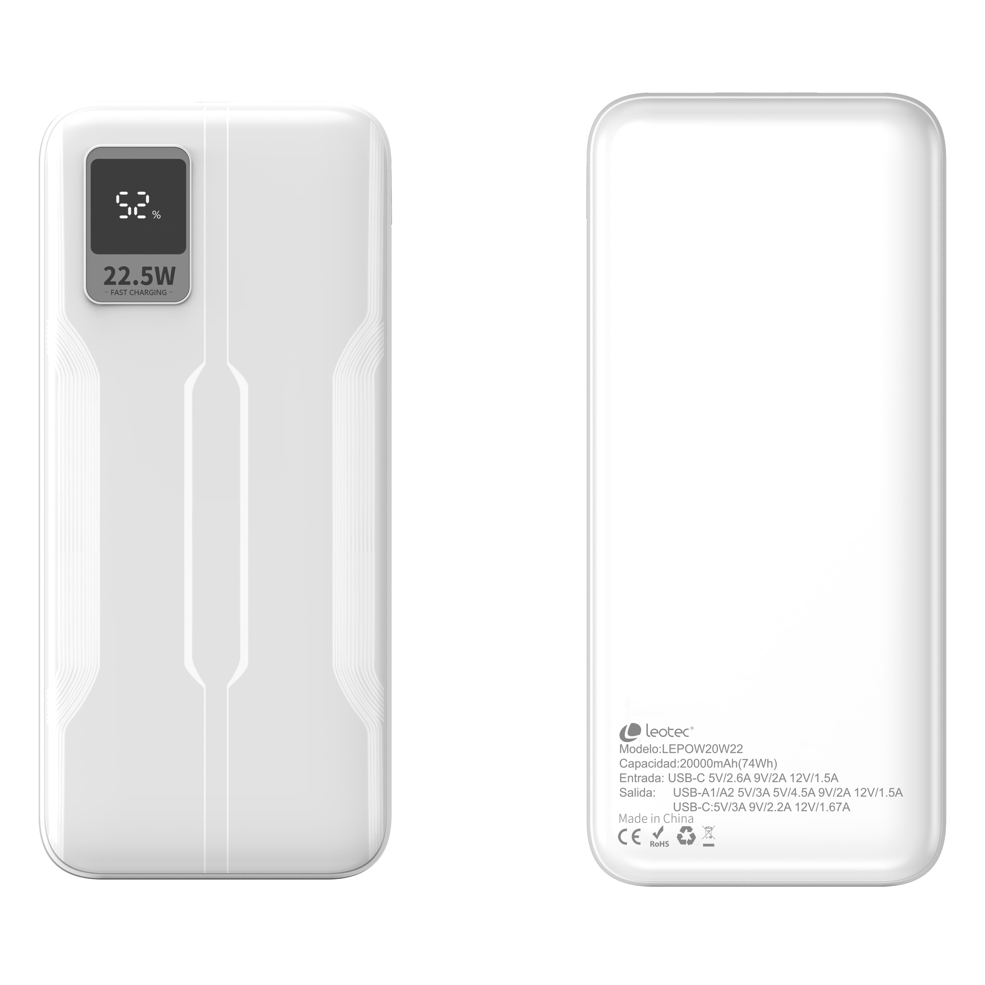 EAN 8436588883346 - Leotec LEPOW20W22W batería externa Polímero de litio 20000 mAh Blanco imagen 3
