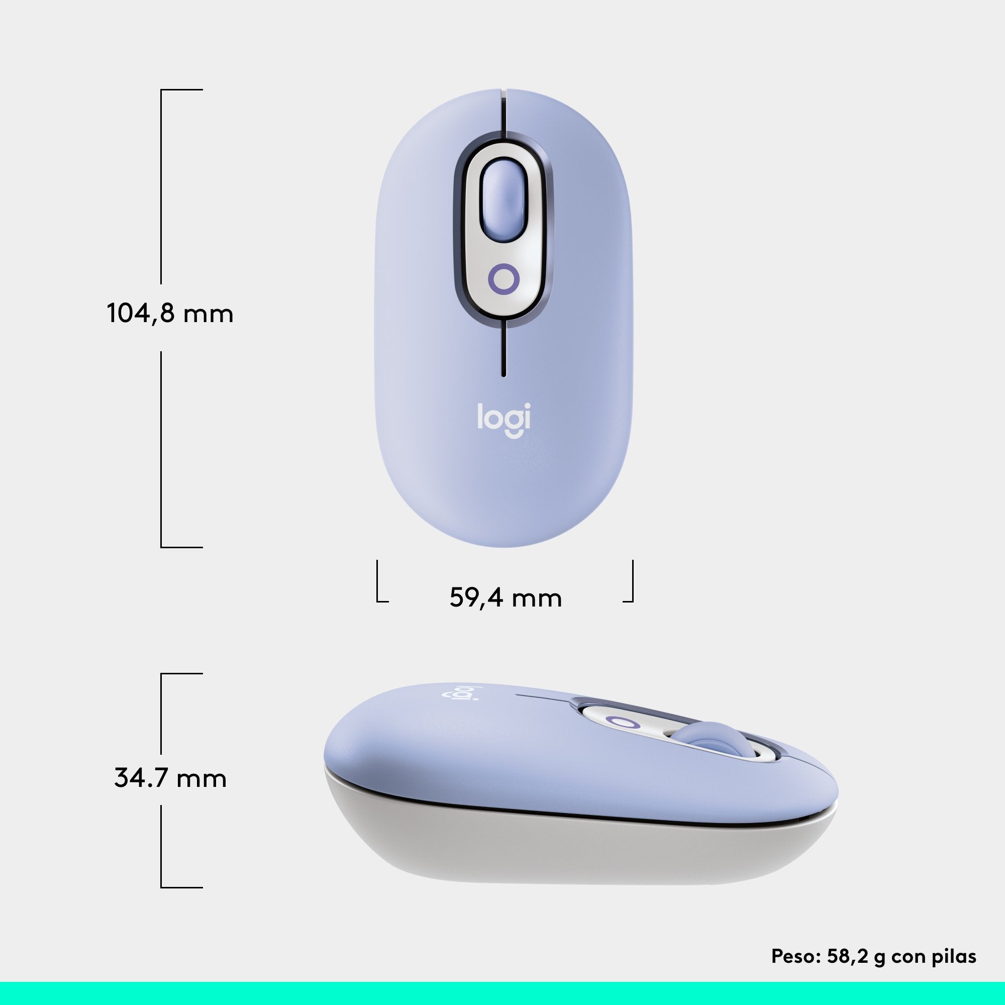 Logitech Pop Mouse, Ratón Inalámbrico Bluetooth Lila