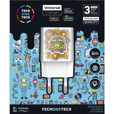 EAN 8436546592709 - TECH ONE TECH TEC2503 cargador de dispositivo móvil Smartphone Blanco Corriente alterna Interior imagen 1