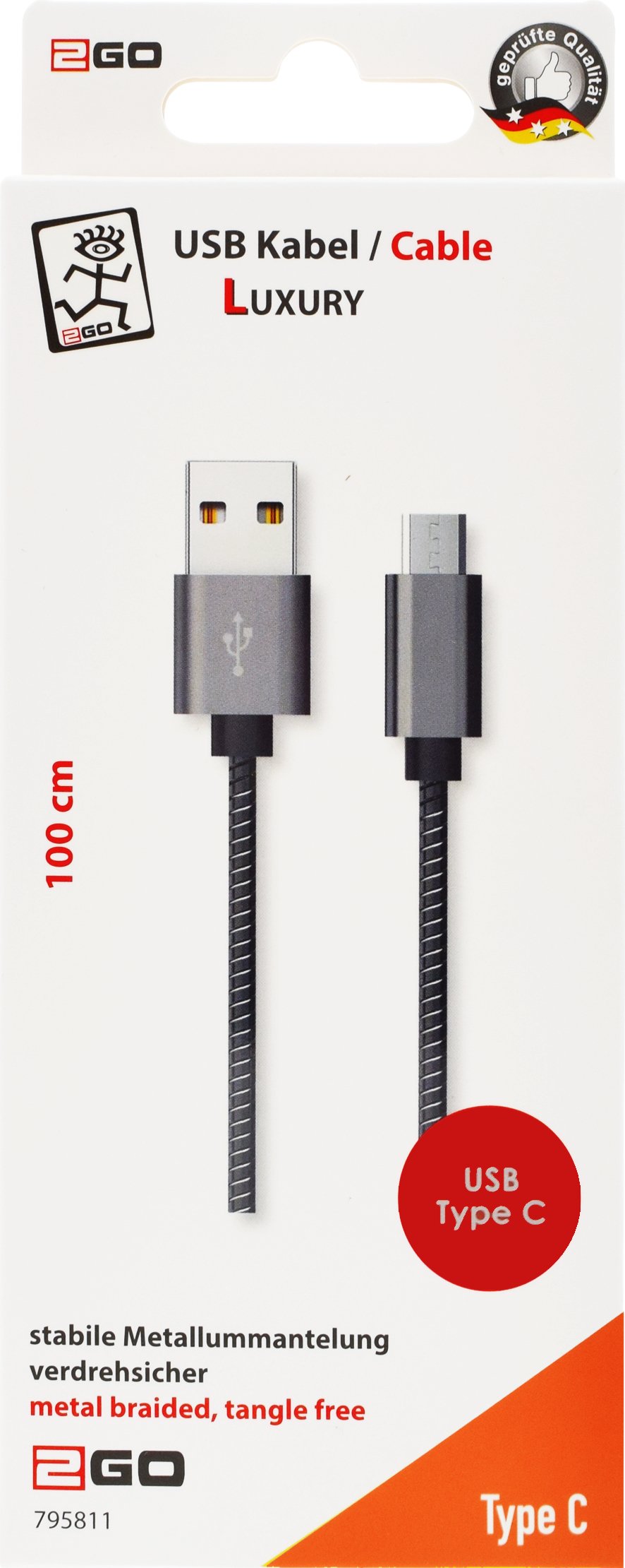 2go Cable Usb Type-C 1m Gris