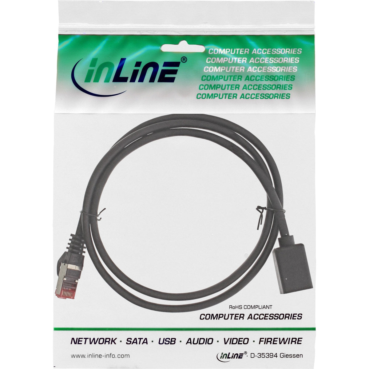 Extensión De Cable De Red Inline S/Ftp Pimf Cat.6 250mhz Cobre Libre De Halógenos Negro 5m