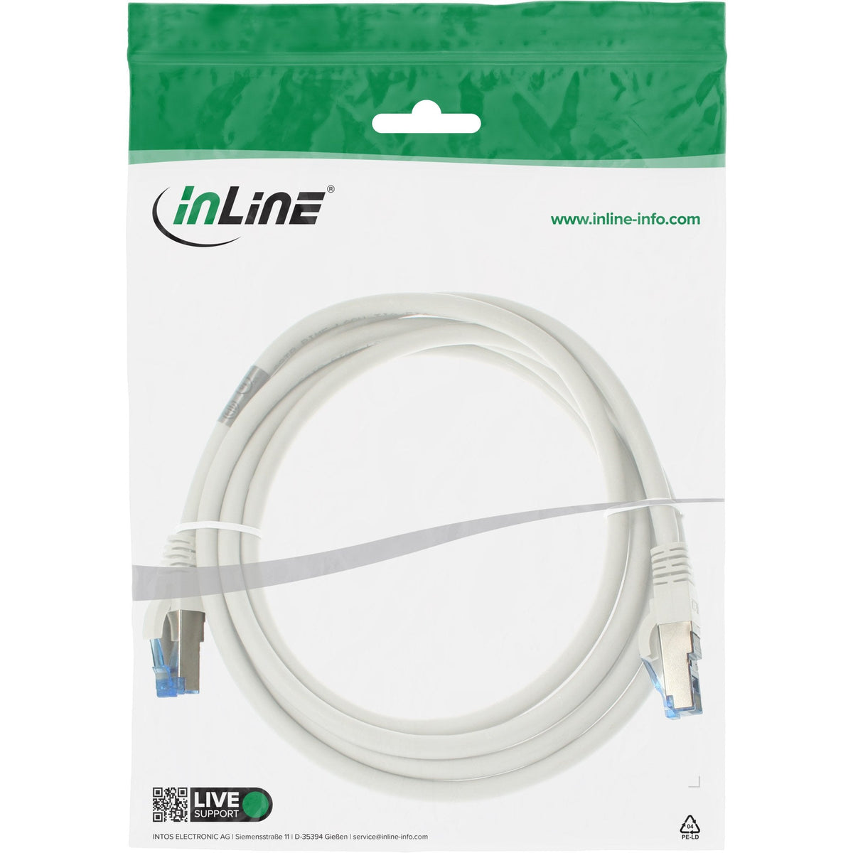 Cable De Red Inline S/Ftp Pimf Cat.6a Libre De Halógenos 500mhz Blanco 1.5m