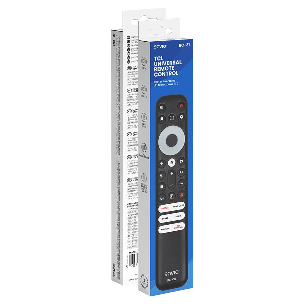 Savio Rc-31 Mando A Distancia Universal/De Repuesto Para Tv Tcl Smart Tv