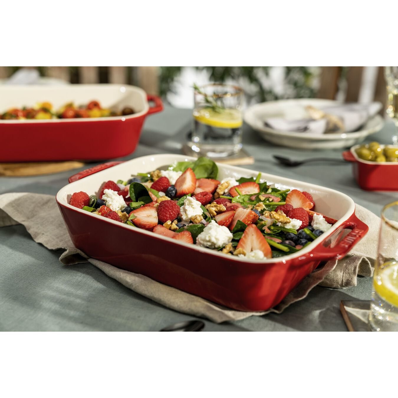 Staub 3-Piece Rectangular Ceramic Bakeware Set, Cherry Red