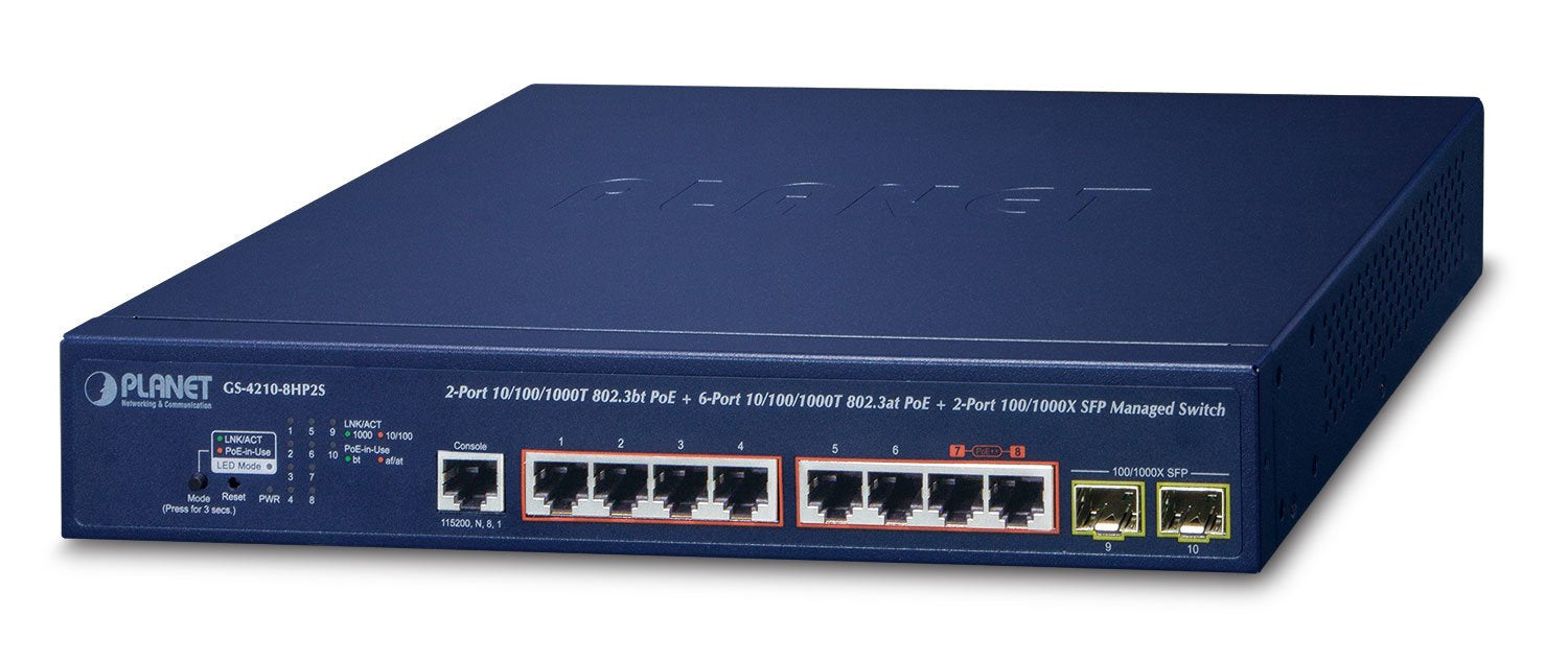 EAN 4711605284967 - PLANET IPv6/IPv4, 2-Port Gestionado L2/L4 Gigabit Ethernet (10/100/1000) Energía sobre Ethernet (PoE) 1U imagen 1