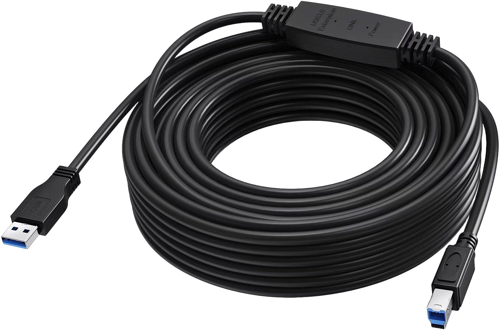Cable Usb 3.0 De 15 M Amplificador Activo A Mitad Del Cable Conectores Niquelados Ancho De Banda 5 Gbps Usb A (M) A Usb B (M) Diámetro 5.5 Mm 28+24 Awg Negro