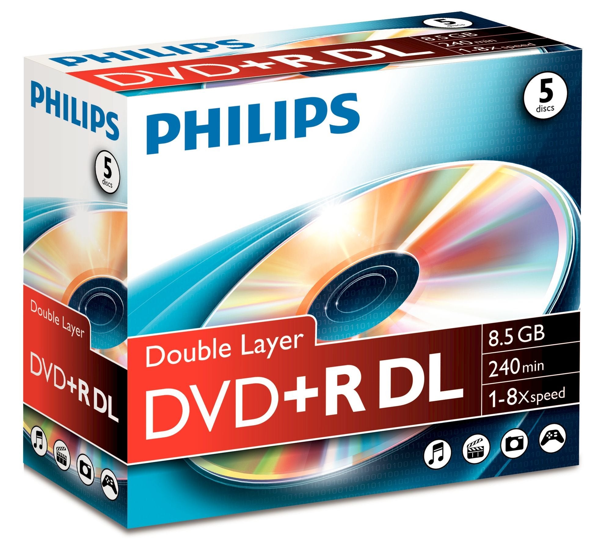 Philips Dvd+R 8,5gb 5pcs Jewel Carton Box 8x Double