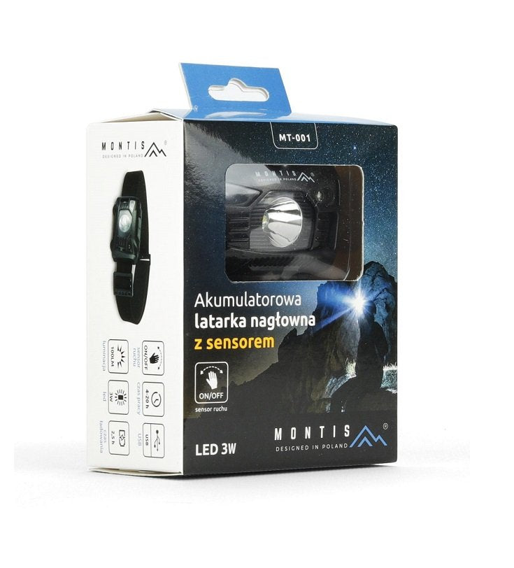 Linterna Montis Akumulatorowa Latarka Naglowna Z Sensorem Mt001 Negro Con Diadema Led