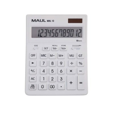 Maul Calculadora Bolsillo Mxl 12 Pantalla Grande De 12 Dígitos Calculadora Grande Con Funciones Comerciales Calculadora Con Batería Y Energía Solar 20,5 X 15,5 X 3,5 Cm Blanco