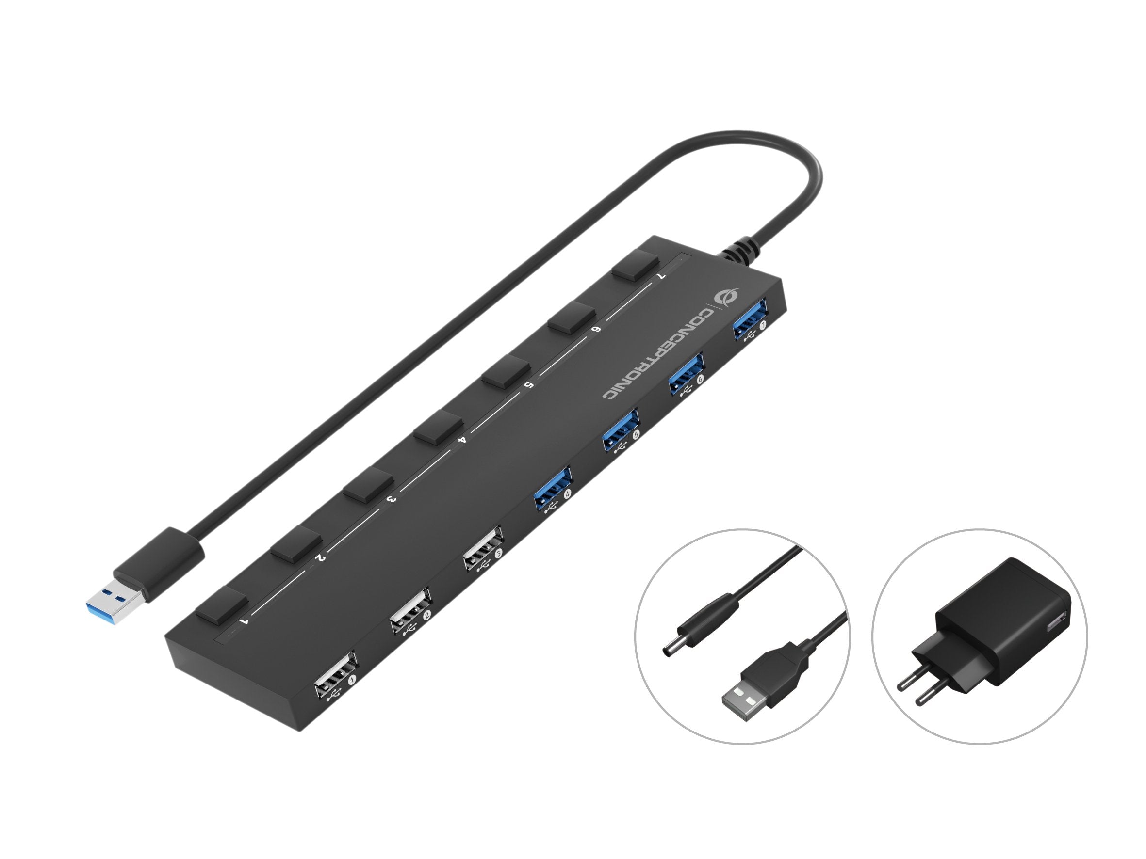 EAN 4015867226339 - Conceptronic HUBBIES09BP hub de interfaz USB 3.2 Gen 1 (3.1 Gen 1) Type-A 5000 Mbit/s Negro imagen 1