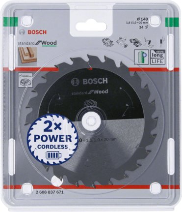 Hoja De Sierra Circular Bosch Professional Standard Para Madera, Ø 140 Mm, Orificio 24z De 20 Mm, Para Sierras Circulares Portátiles A Batería 2608837671