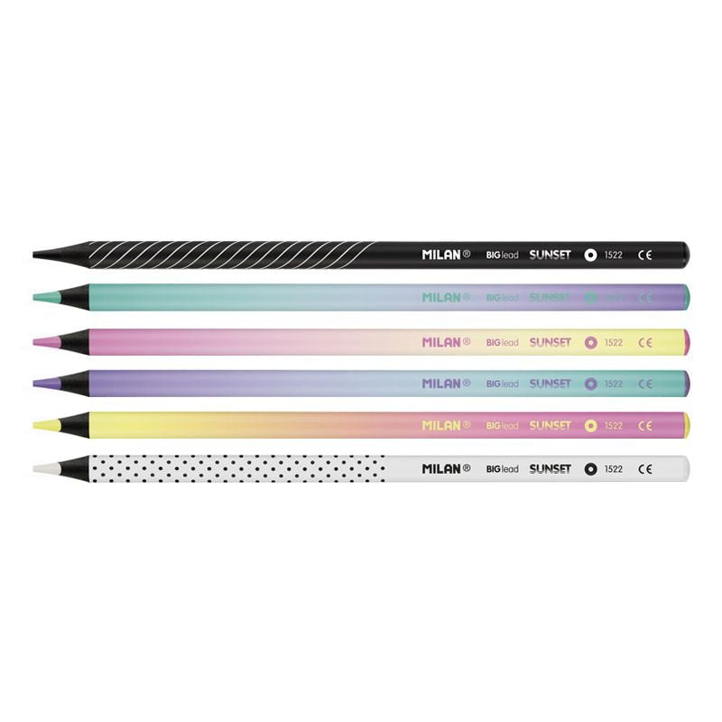 Pack De 3 Unidades Caja 6 Lápices De Colores Mina Gruesa Sunset Milan.