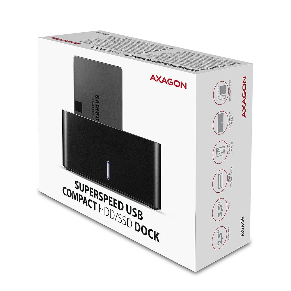 Axagon Adsa-Sn, Usb 3.2 Gen1 - Sata 6g, Estacion De Acoplamiento Hdd / Ssd De 2.5 "/3.5"