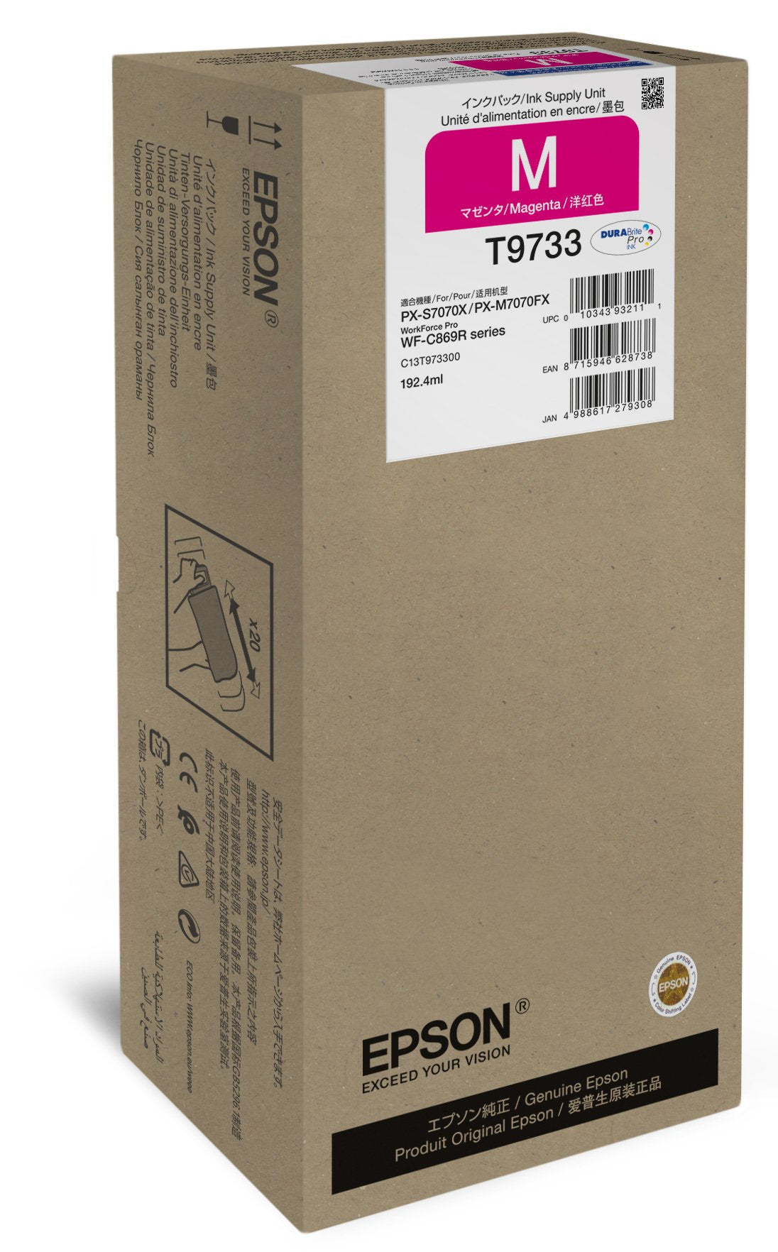 Tinta Original Epson T9733 192.4 Ml Tamaño Xl Magenta Para Workforce Pro Wf-C869r, Wf-C869rd3twfc, Wf-C869rdtwf, Wf-C869rdtwfc