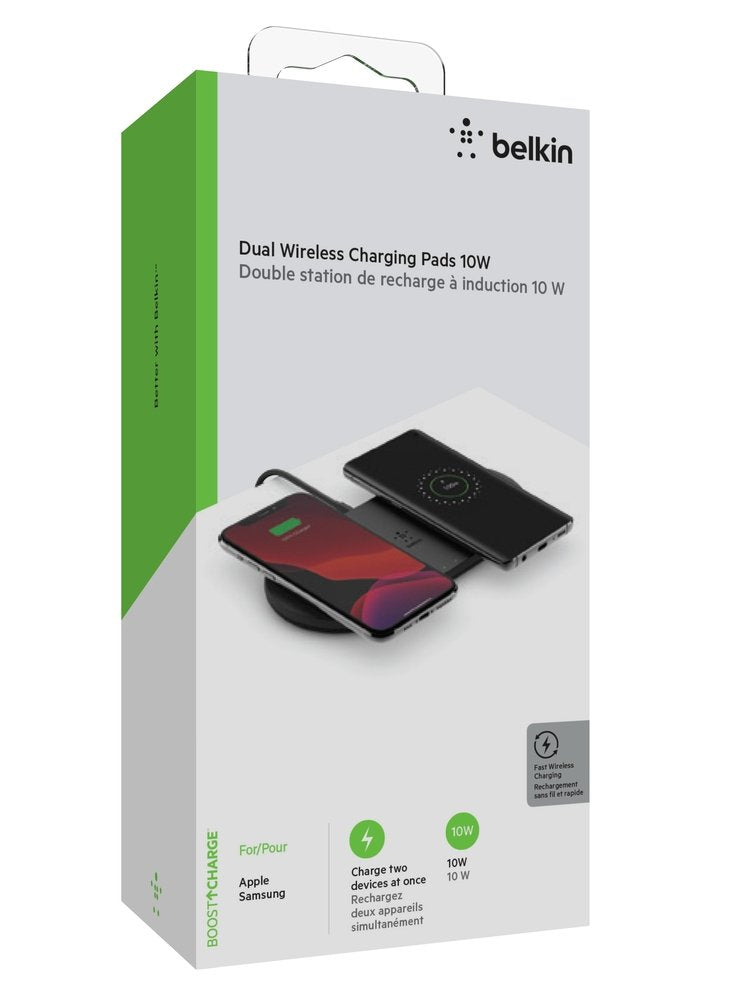Base De Carga Inalámbrica Dual De Belkin 2x 10w Con Fuente De Alimentación, Negra
