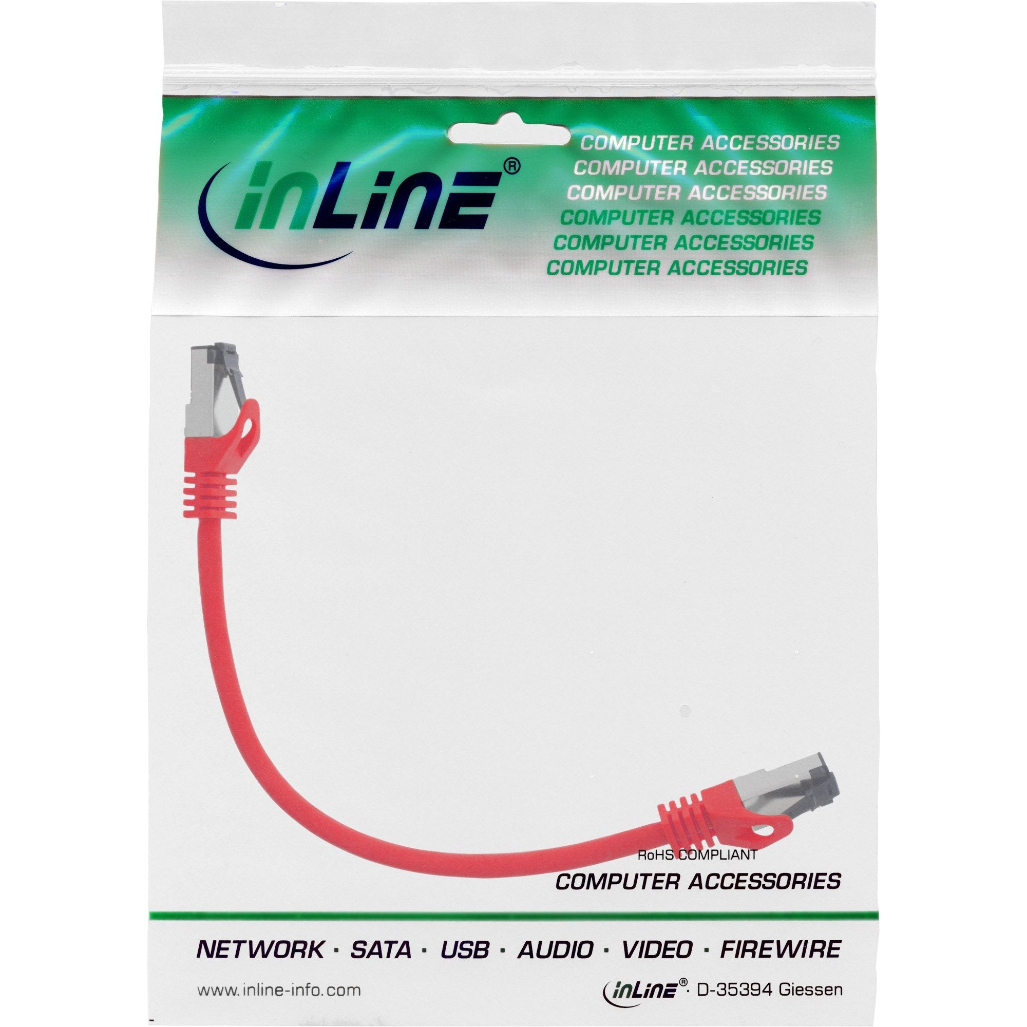 Cable De Red Inline S/Ftp Pimf Cat.8.1 Libre De Halógenos 2000mhz Rojo 0.25m