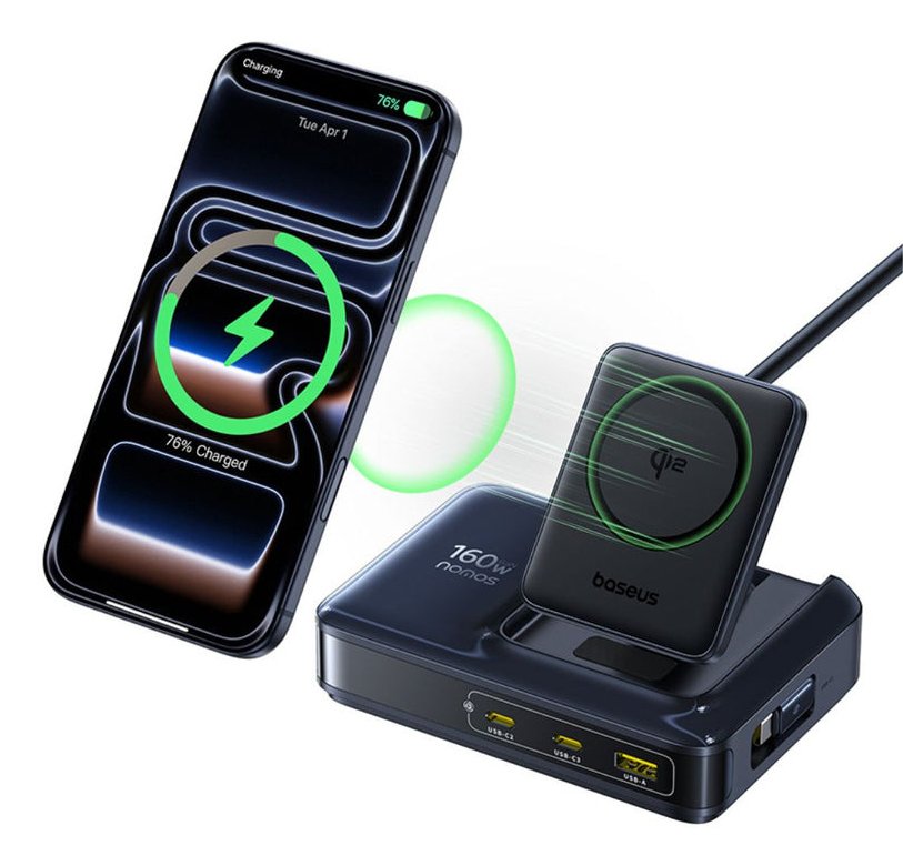 Baseus Nomos Nh21 4-In-1 Desktop Charging Station With Retractable Cable 3c+U 160w Eu Cosmic Black