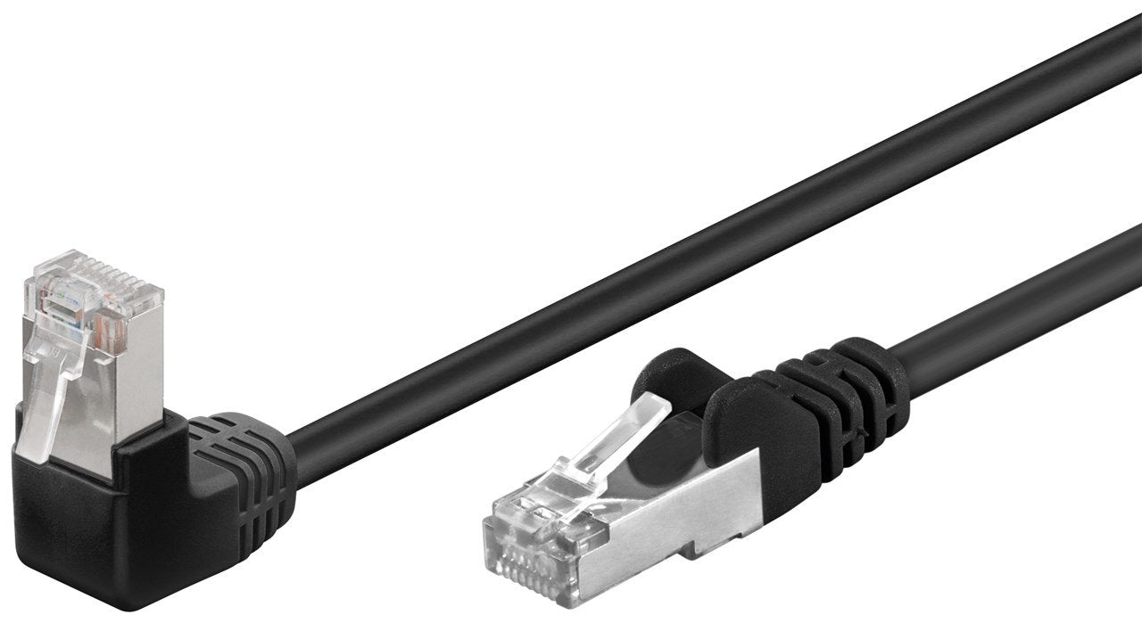 Cat 5e Patchcable 1x 90°Angled, F/Utp, Black, 1 M - Cca, 1x