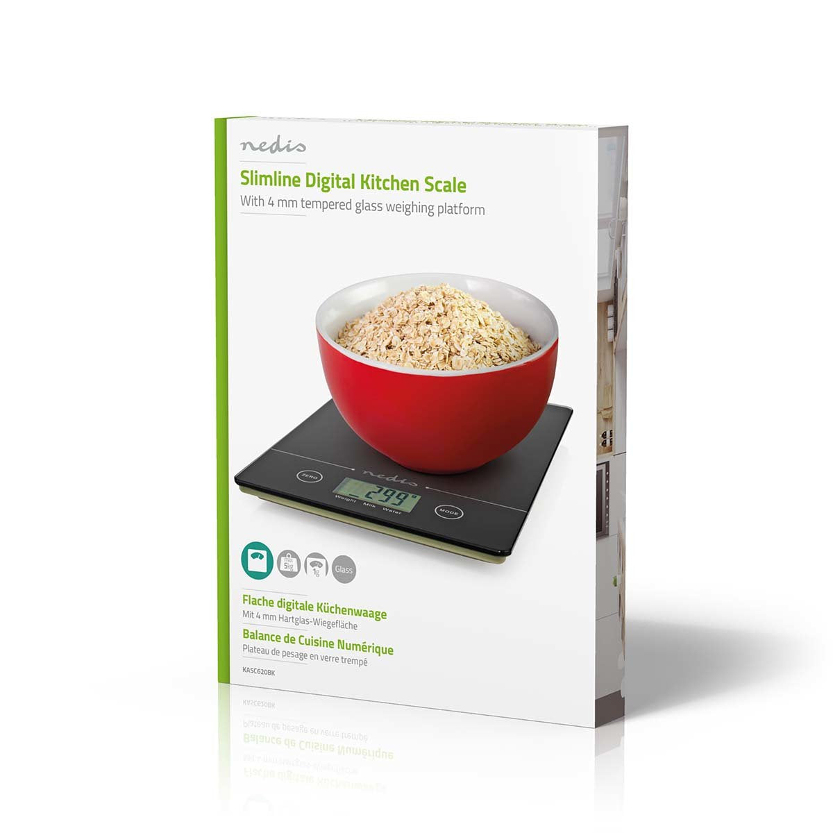 Nedis Bascula De Cocina Digital Cristal 3mm / Plastico Negro