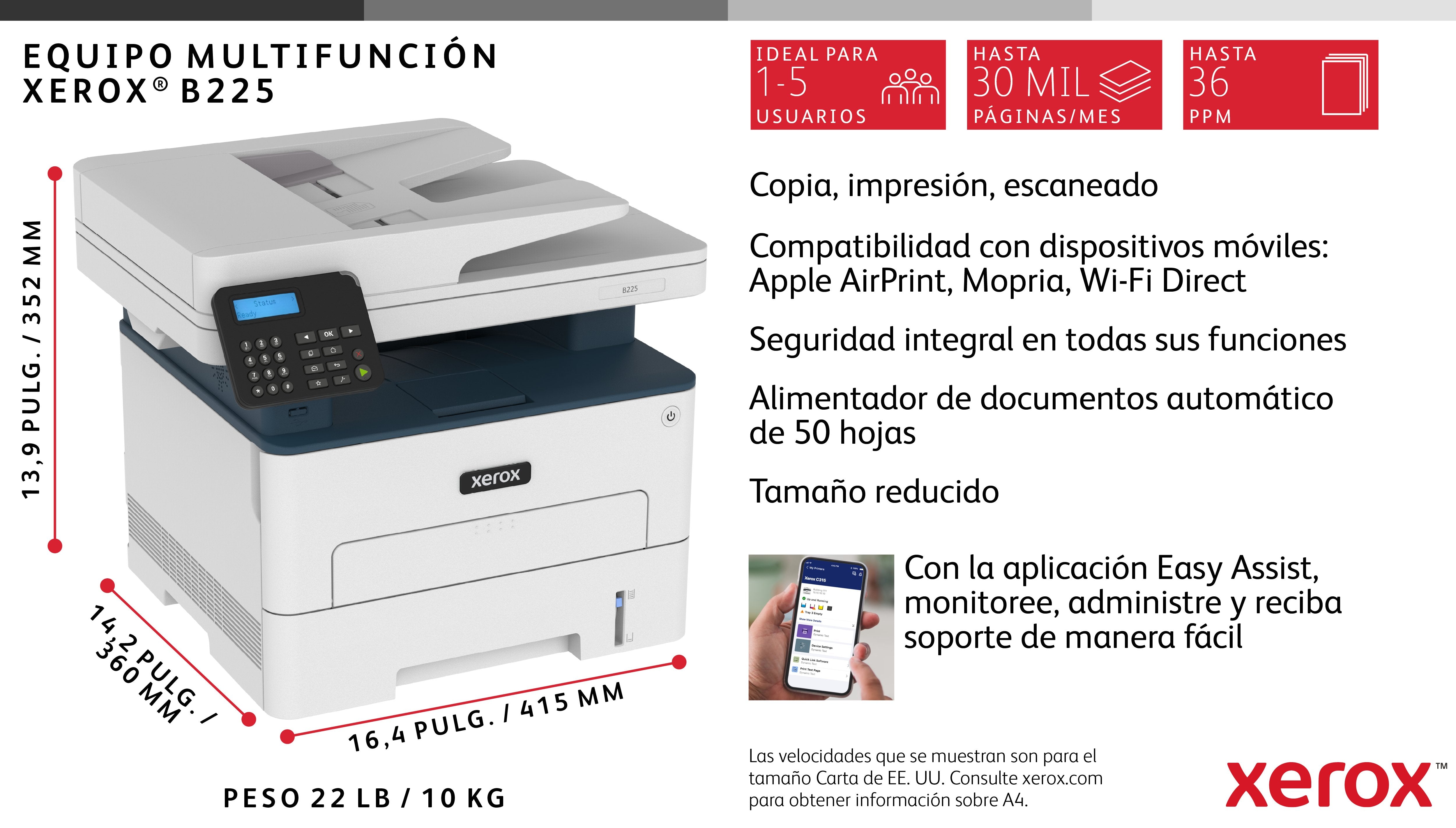 EAN 0095205069280 - Xerox B225V_DNI impresora multifunción Laser 1200 x 1200 DPI 36 ppm Wifi imagen 7