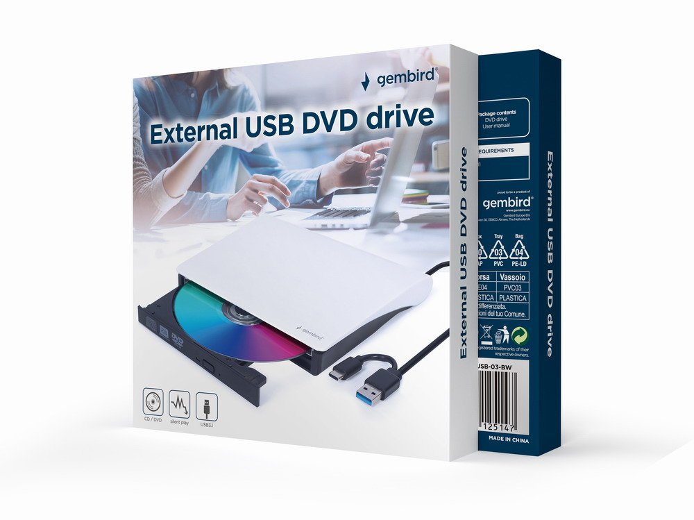EAN 8716309125147 - Gembird DVD-USB-03-BW unidad de disco óptico DVD±RW Negro, Blanco imagen 1