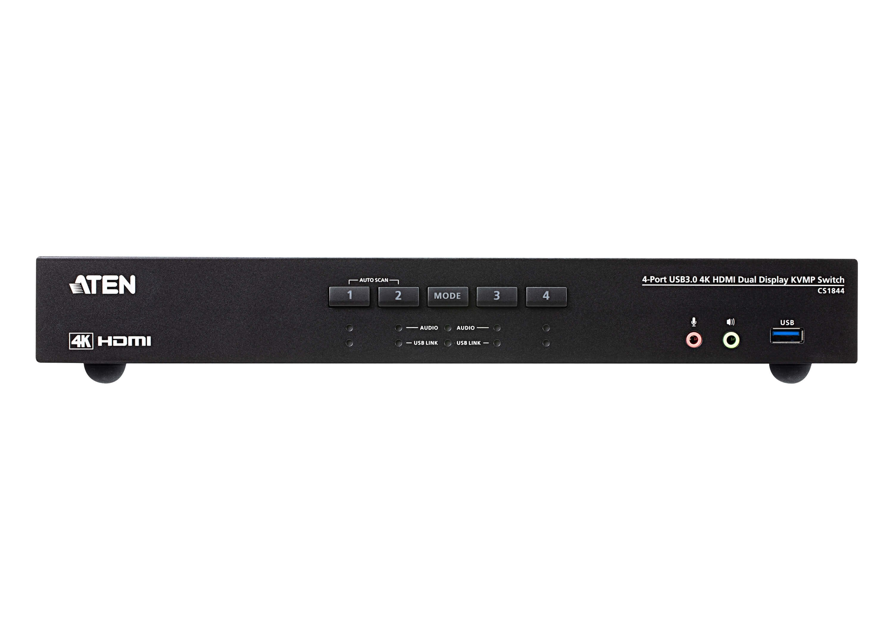Aten Cs1844 Switch Kvm De 4 Puertos, 4k Hdmi, Pantalla Dual, Usb 3.0, Audio