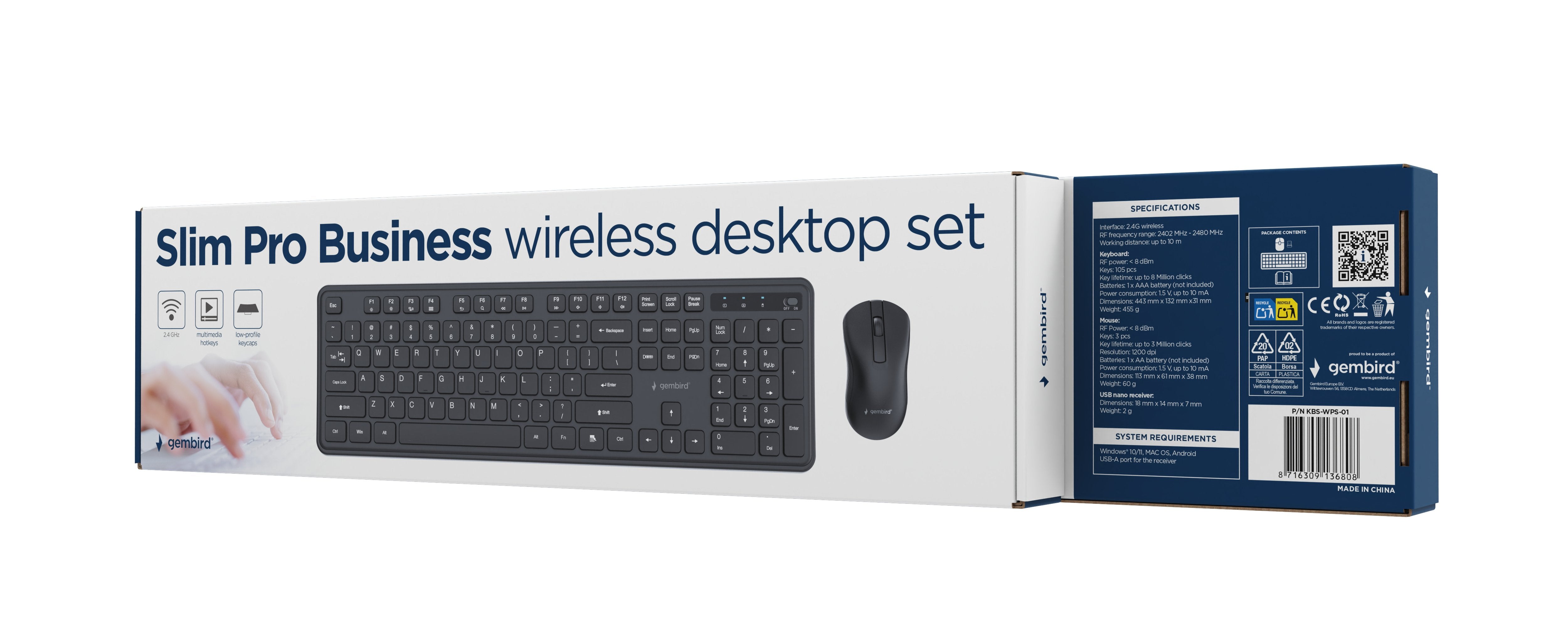 Gembird Slim Pro Business Wireless Desktop Set Negro Us Layout
