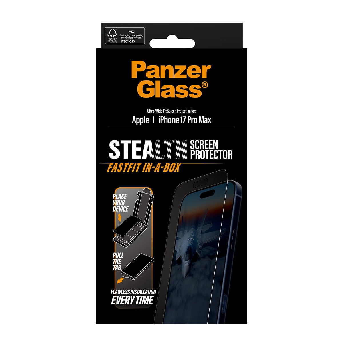 EAN 5715685026621 - PanzerGlass ® Stealth Screen Protector w. Black Frame iPhone 17 Pro Max | Ultra-Wide Fit w. Fastfit in-a- imagen 3