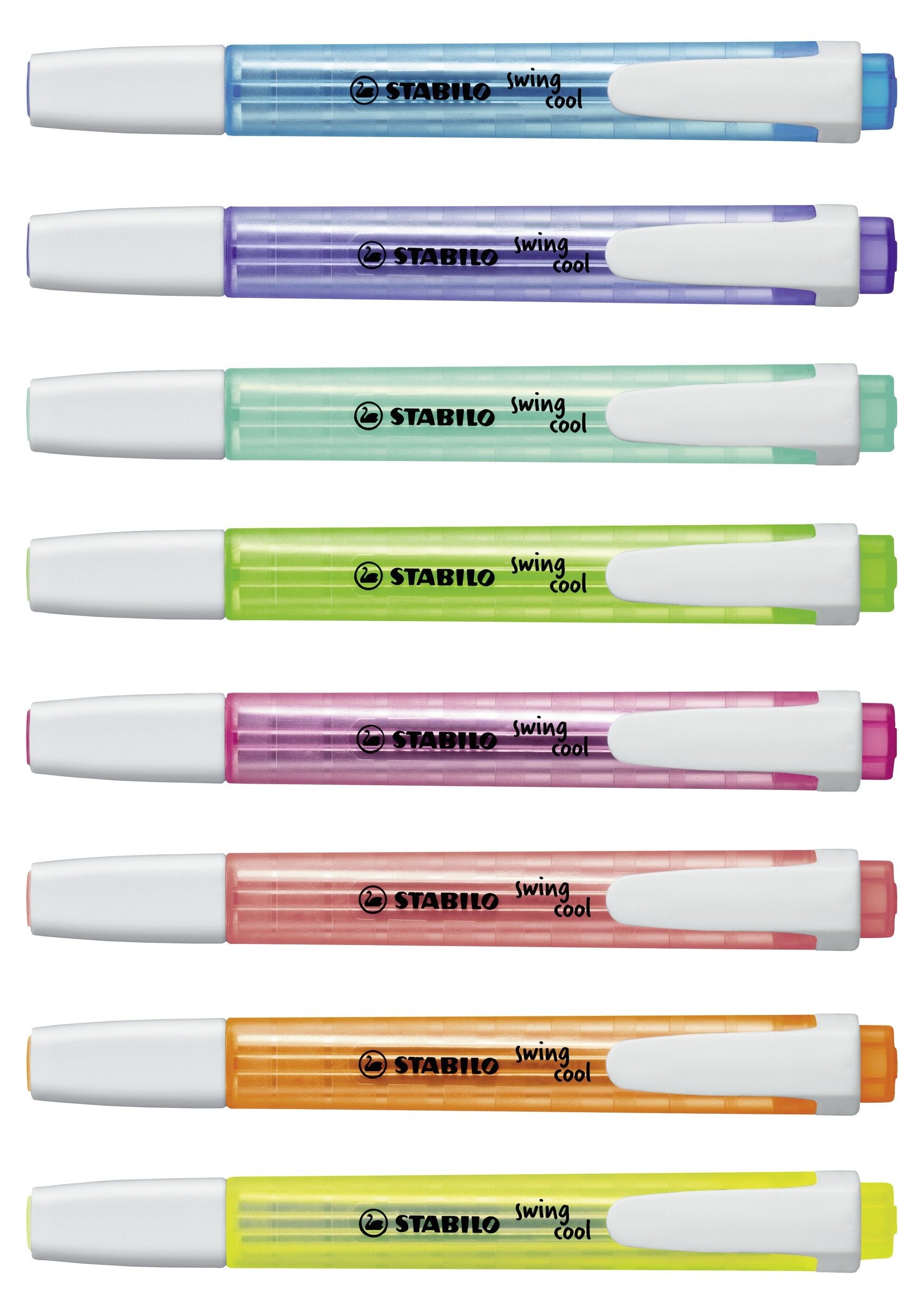 Stabilo Swing Cool Pack De 8 Marcadores Fluorescentes - Cuerpo Plano - Punta Biselada - Trazo Entre 1 Y 4mm - Tinta Con Base De Agua - Antisecado - Colores Surtidos